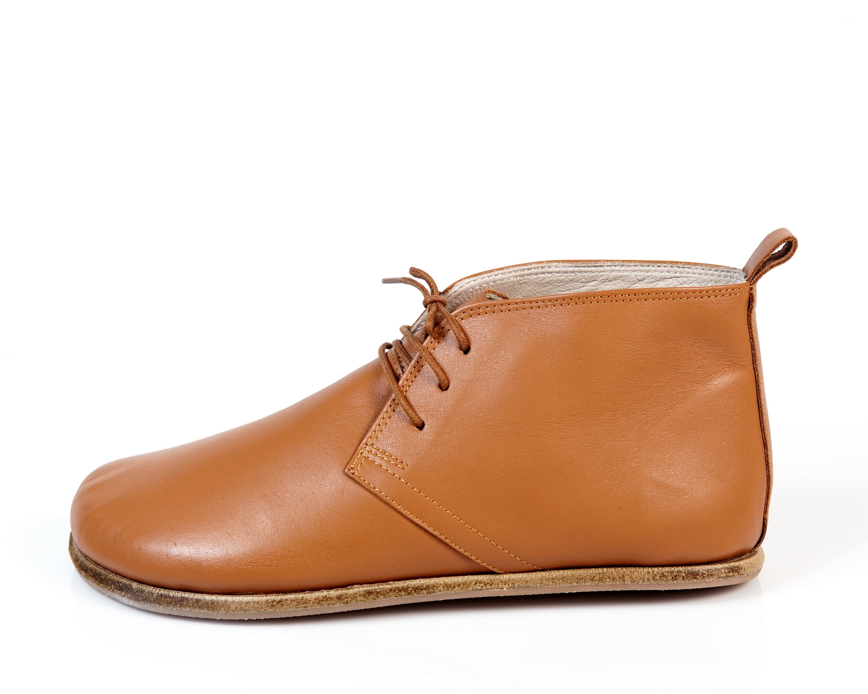 Tan Ankle Boots Wide Barefoot Smooth Leather Handmade Shoes 