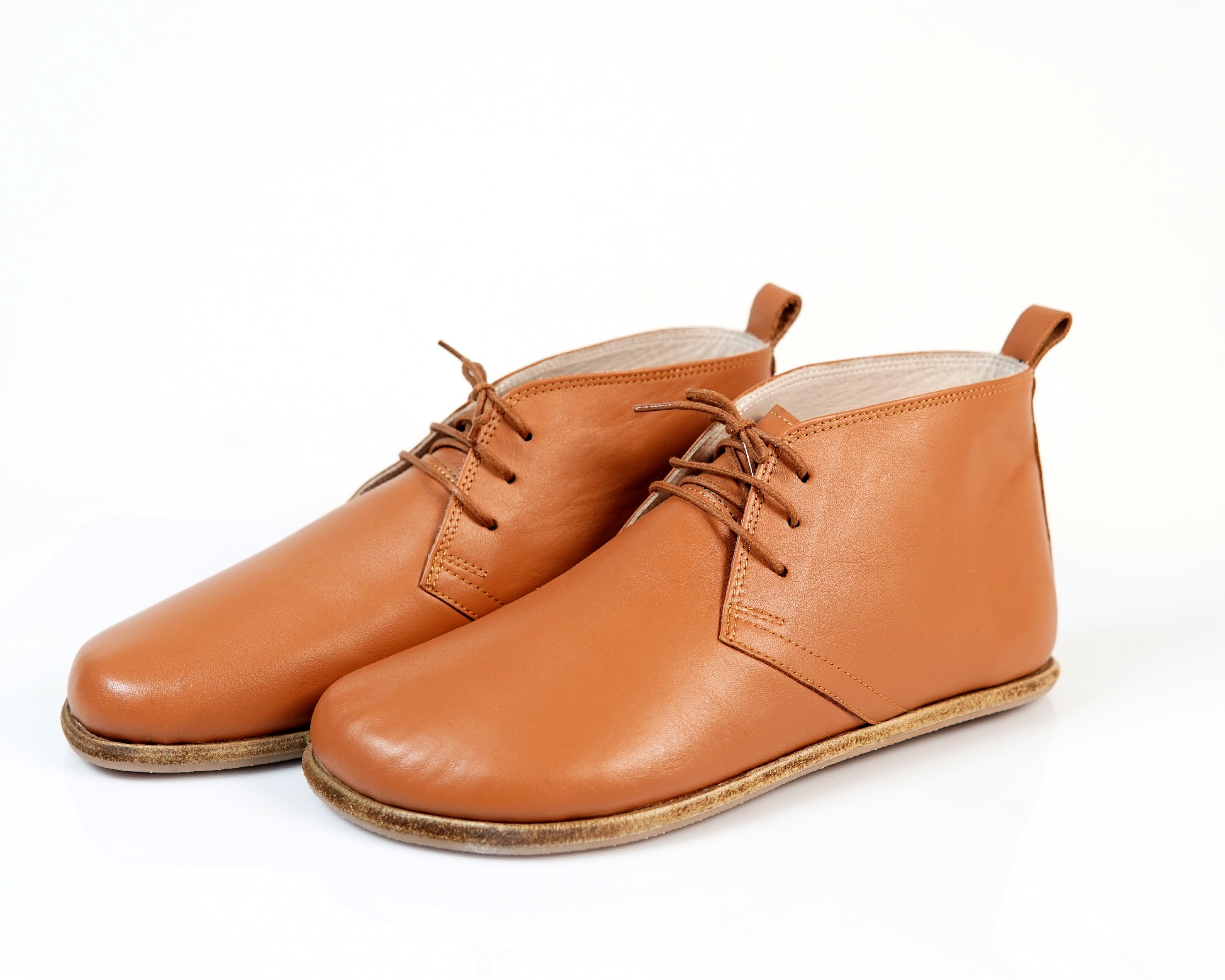 Tan Ankle Boots Wide Barefoot Smooth Leather Handmade Shoes 