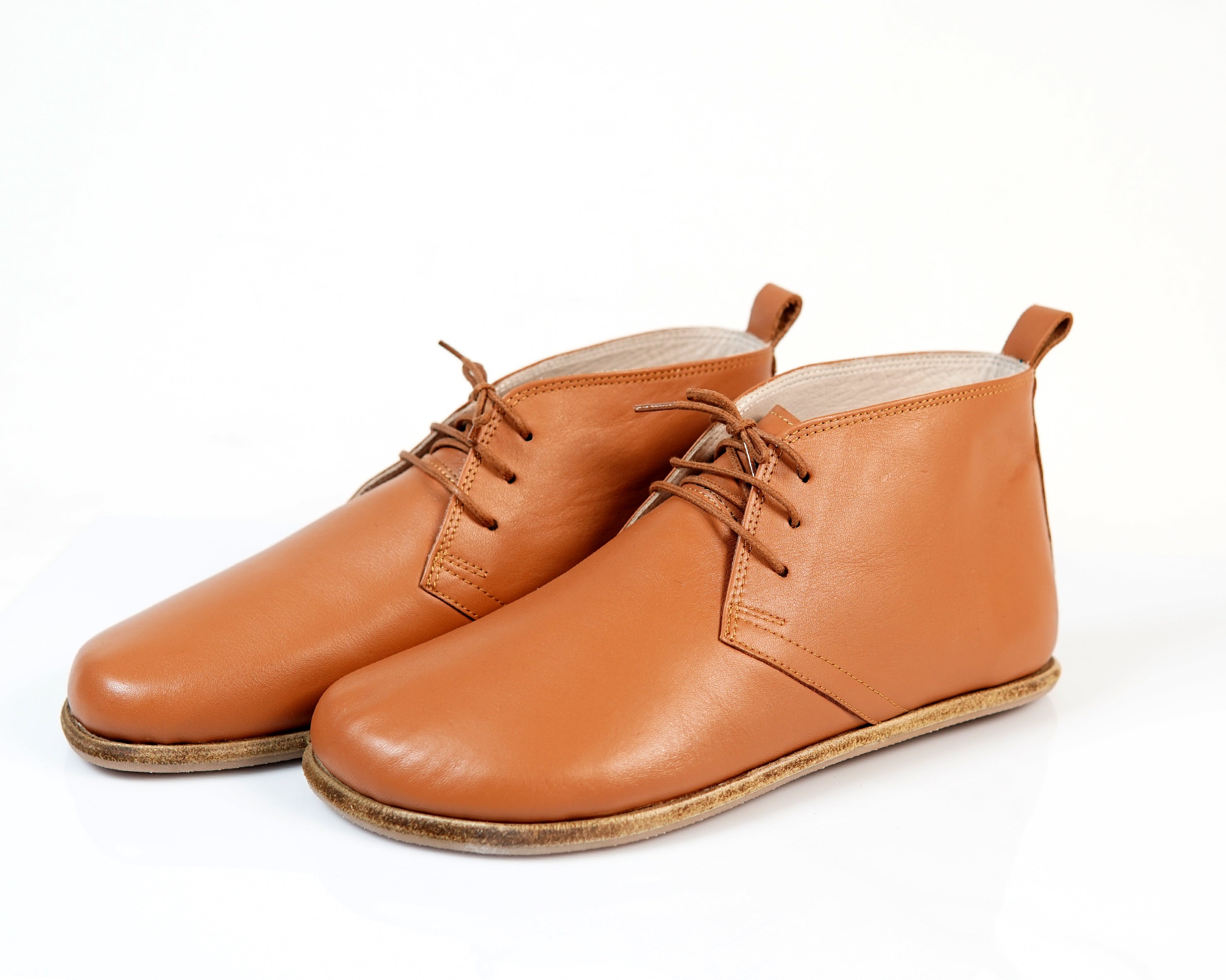 Tan Ankle Boots Wide Barefoot Smooth Leather Handmade Shoes