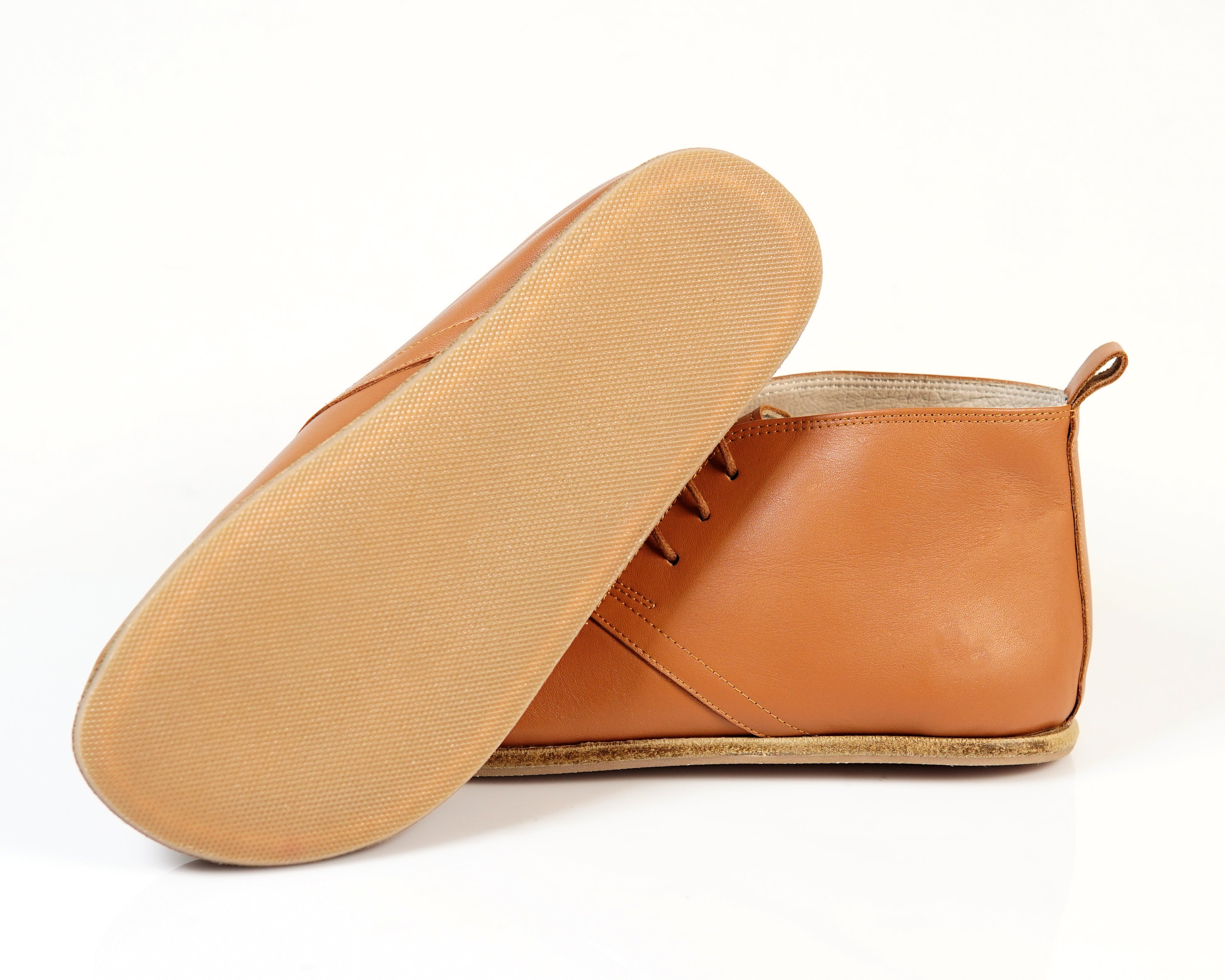 Tan Ankle Boots Wide Barefoot Smooth Leather Handmade Shoes 