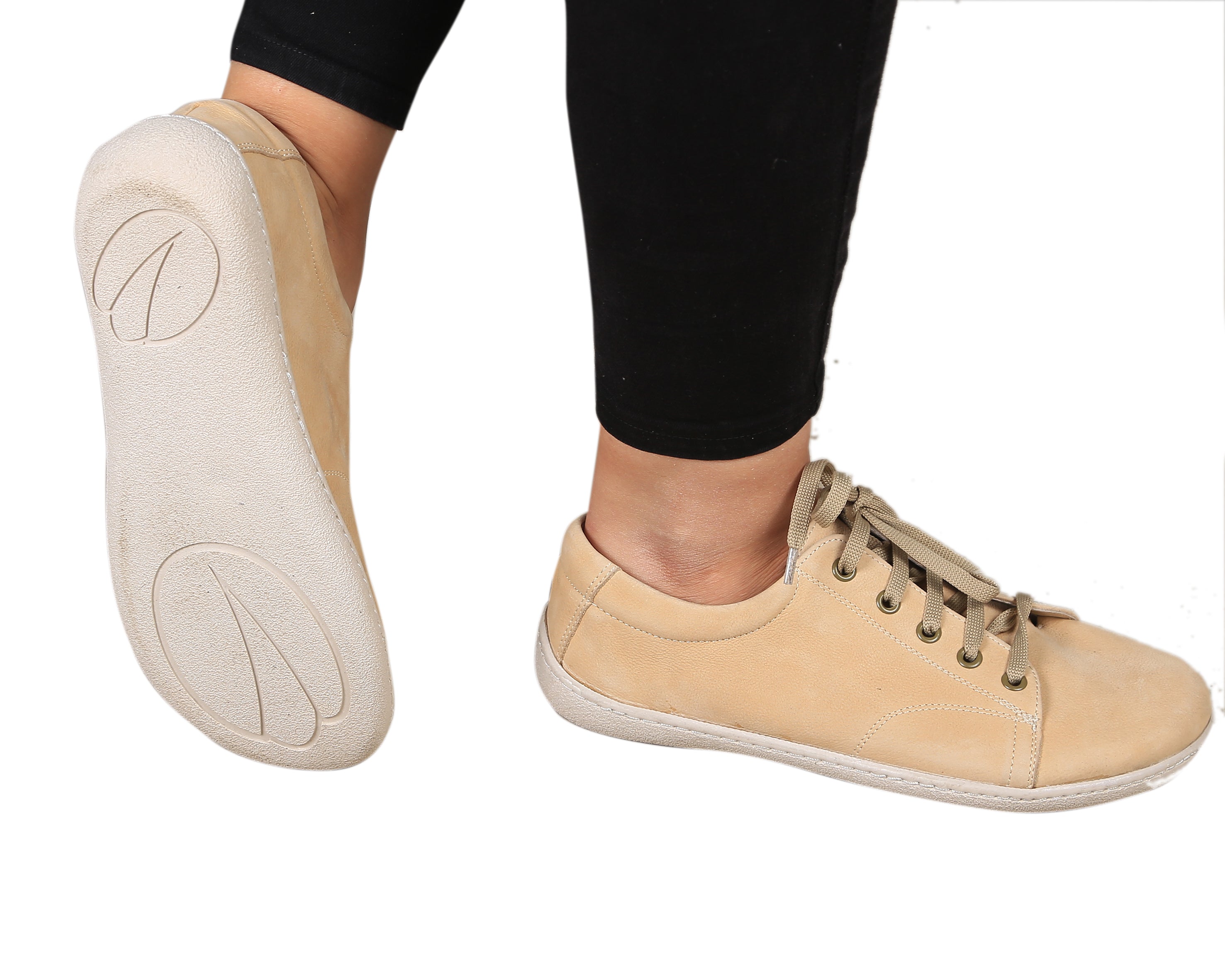 Cream SNEAKER Wide Barefoot Shoes Nubuck Leather Handmade 6mm Rubber Outsole 