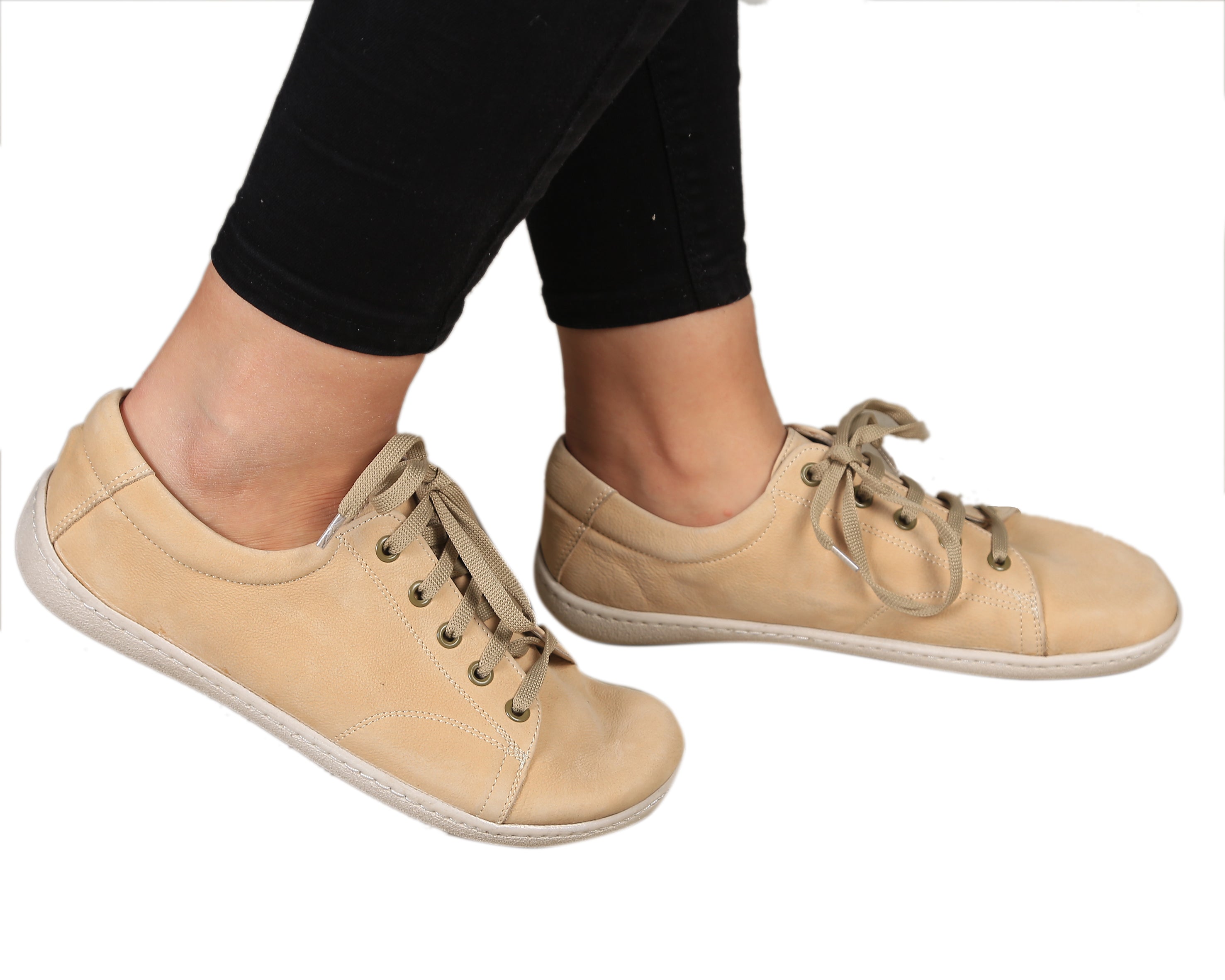 Cream SNEAKER Wide Barefoot Shoes Nubuck Leather Handmade 6mm Rubber Outsole 
