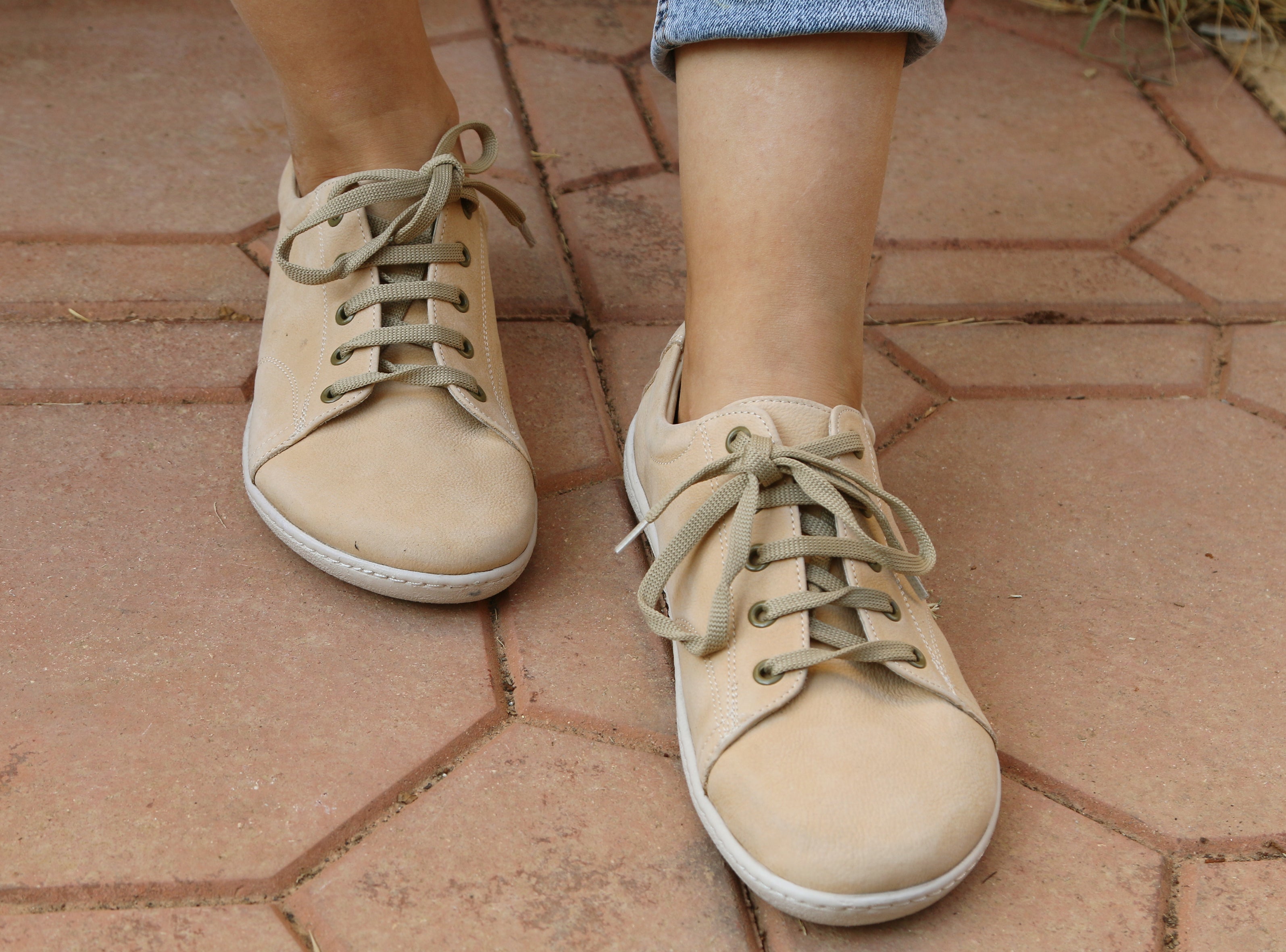 Cream SNEAKER Wide Barefoot Shoes Nubuck Leather Handmade 6mm Rubber Outsole 