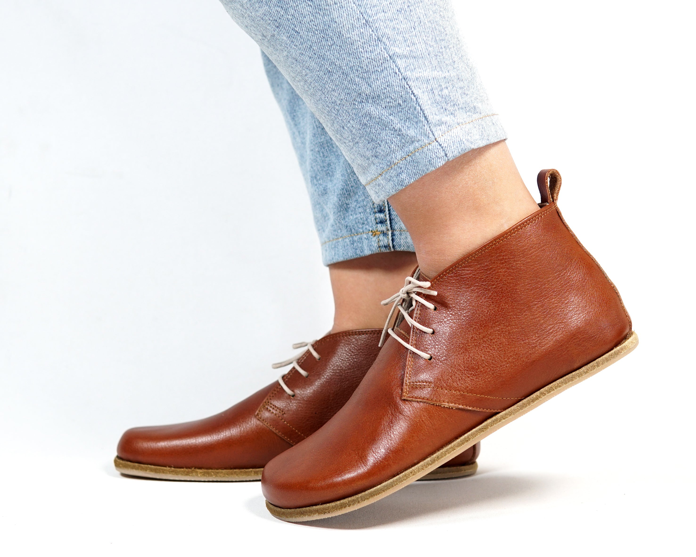 Brown Ankle Boots Wide Barefoot Smooth Leather Handmade Shoes 