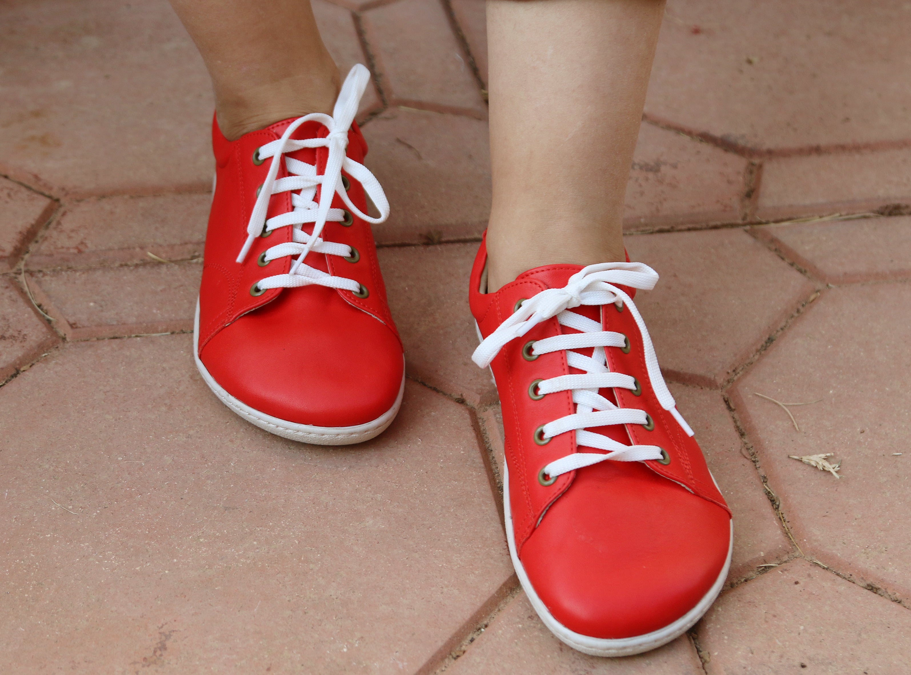 Red SNEAKER Wide Barefoot Shoes Smooth Leather Handmade 6mm Rubber Outsole 