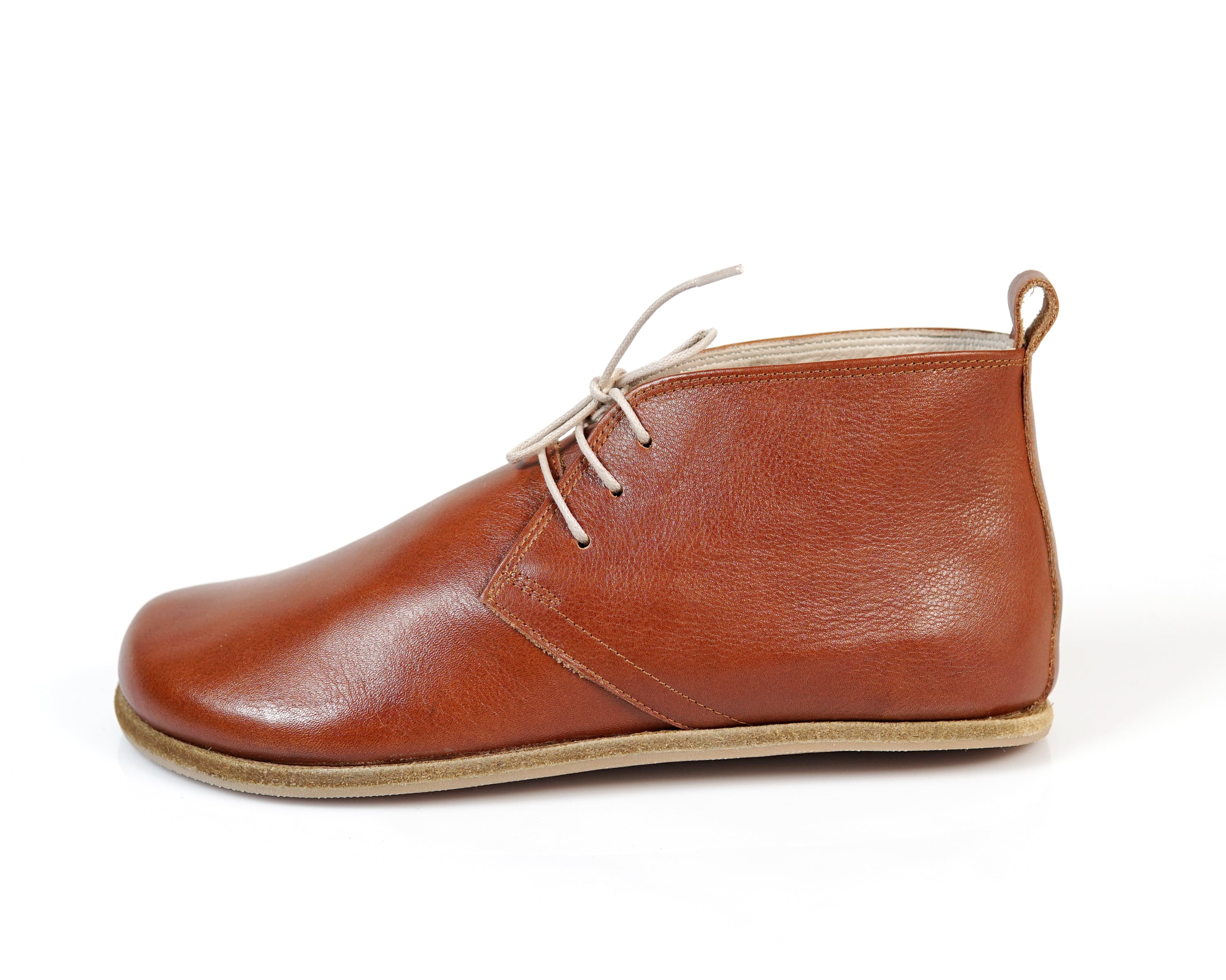Brown Ankle Boots Wide Barefoot Smooth Leather Handmade Shoes 