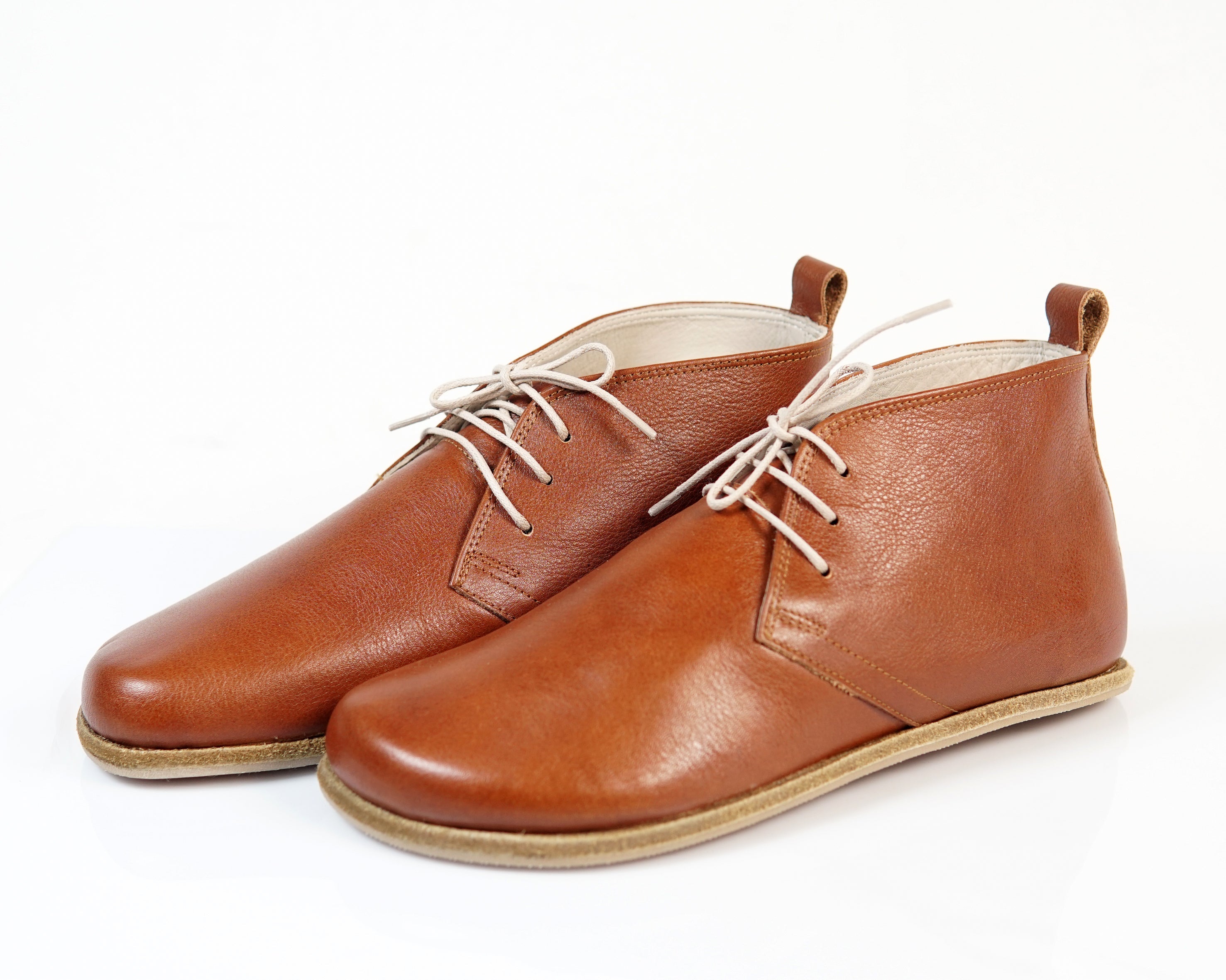 Brown Ankle Boots Wide Barefoot Smooth Leather Handmade Shoes 
