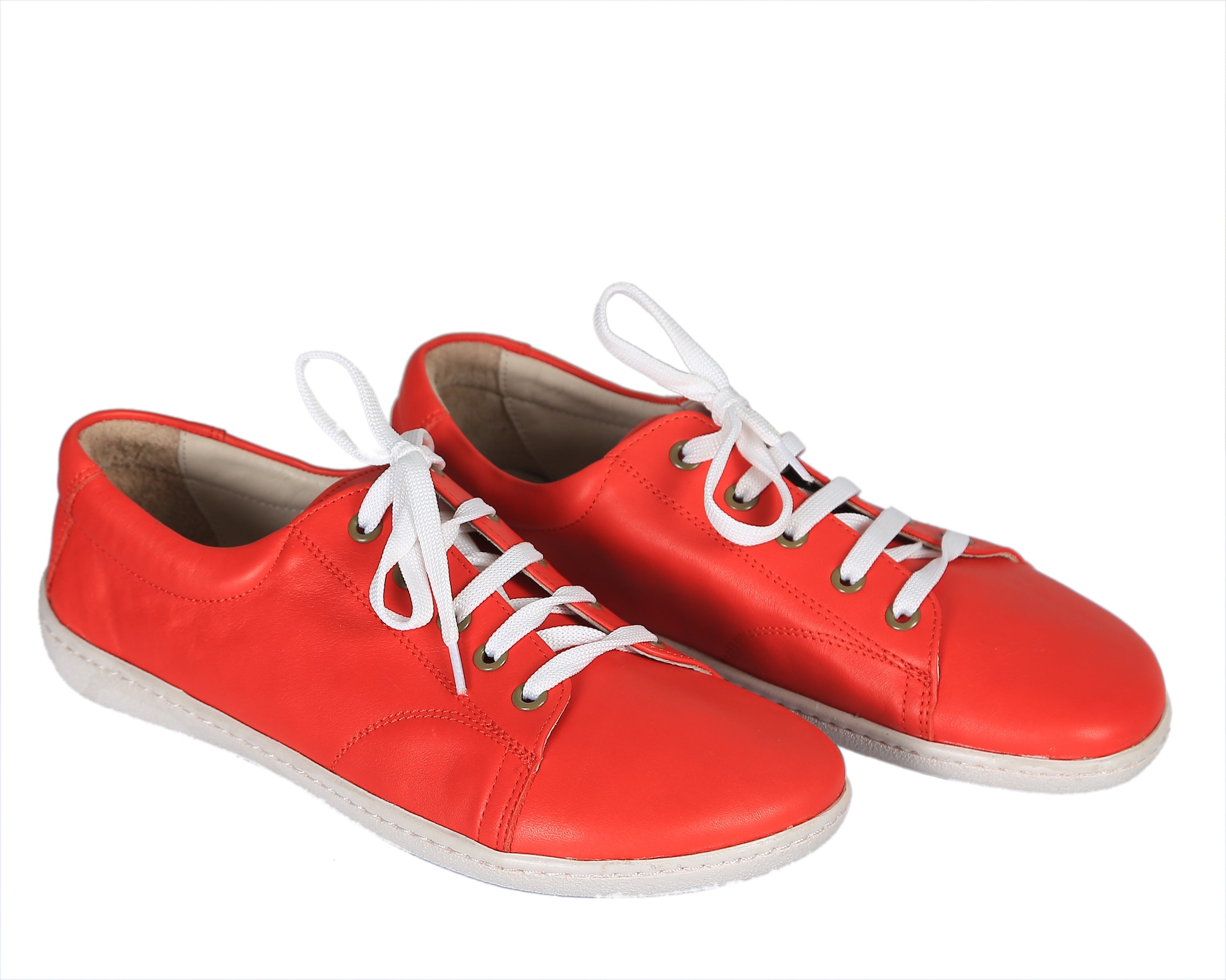 Red SNEAKER Wide Barefoot Shoes Smooth Leather Handmade 6mm Rubber Outsole 