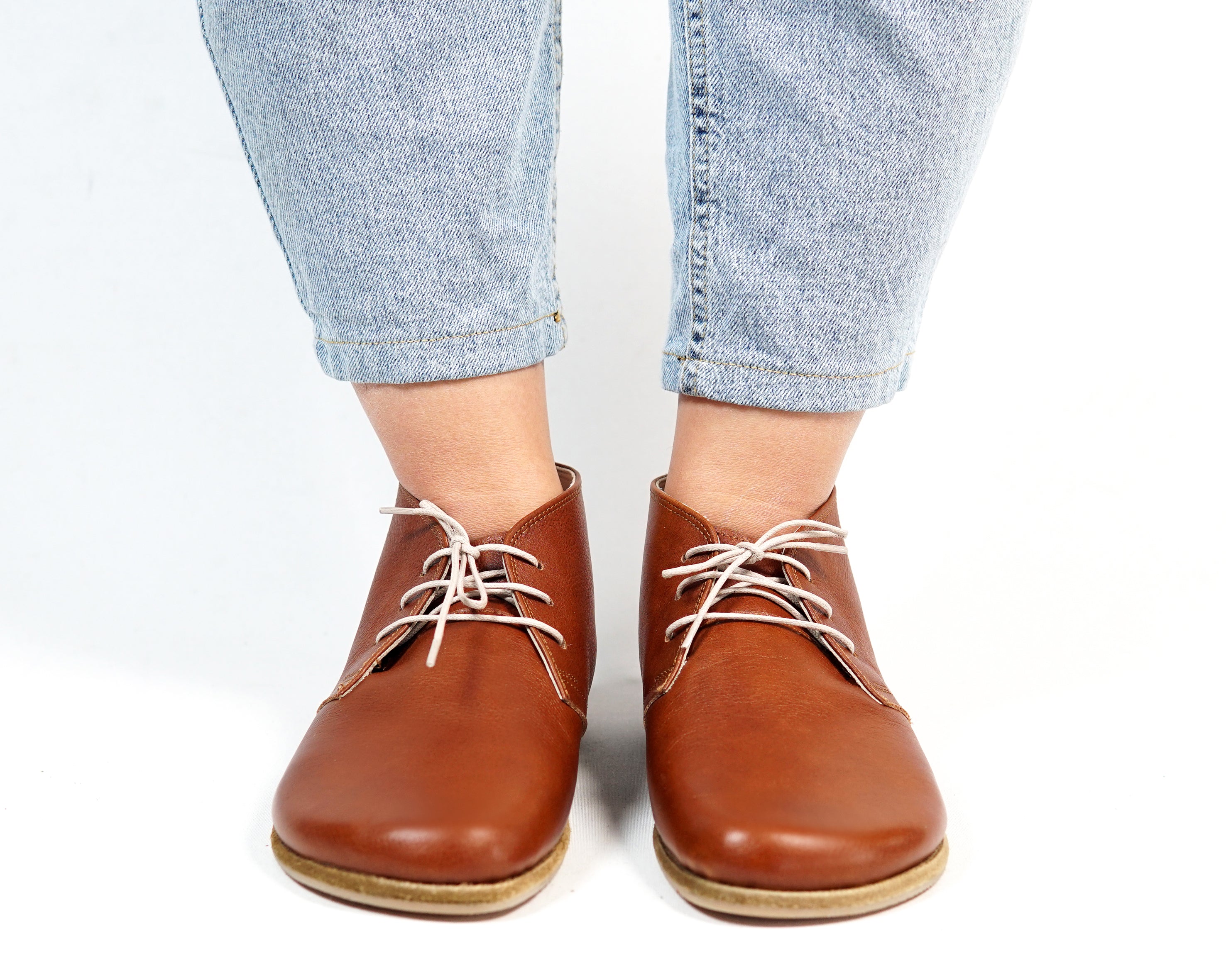 Brown Ankle Boots Wide Barefoot Smooth Leather Handmade Shoes