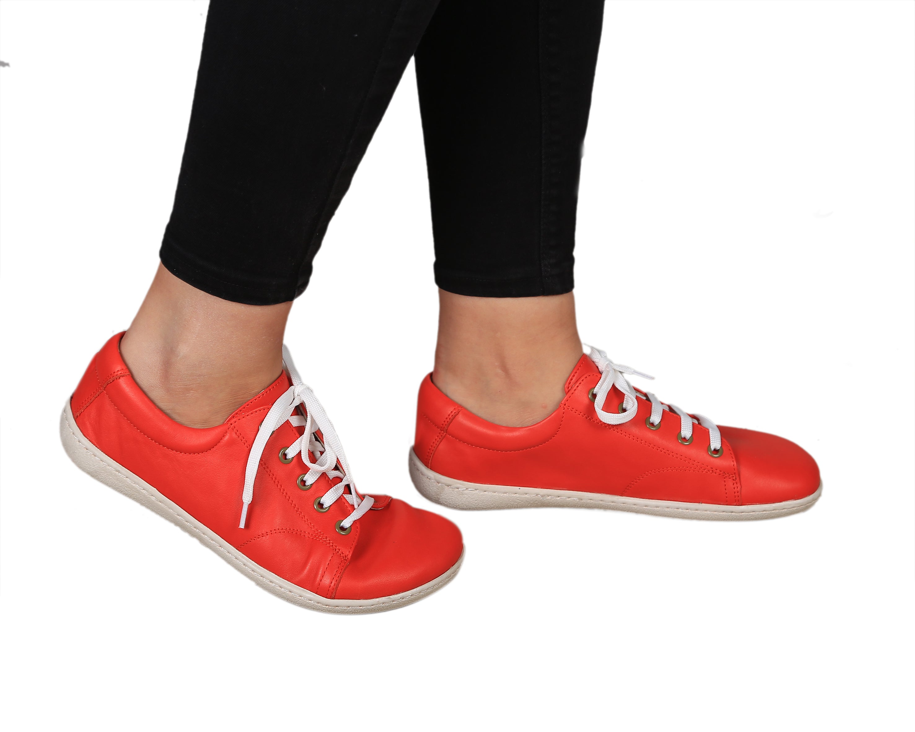 Red SNEAKER Wide Barefoot Shoes Smooth Leather Handmade 6mm Rubber Outsole 