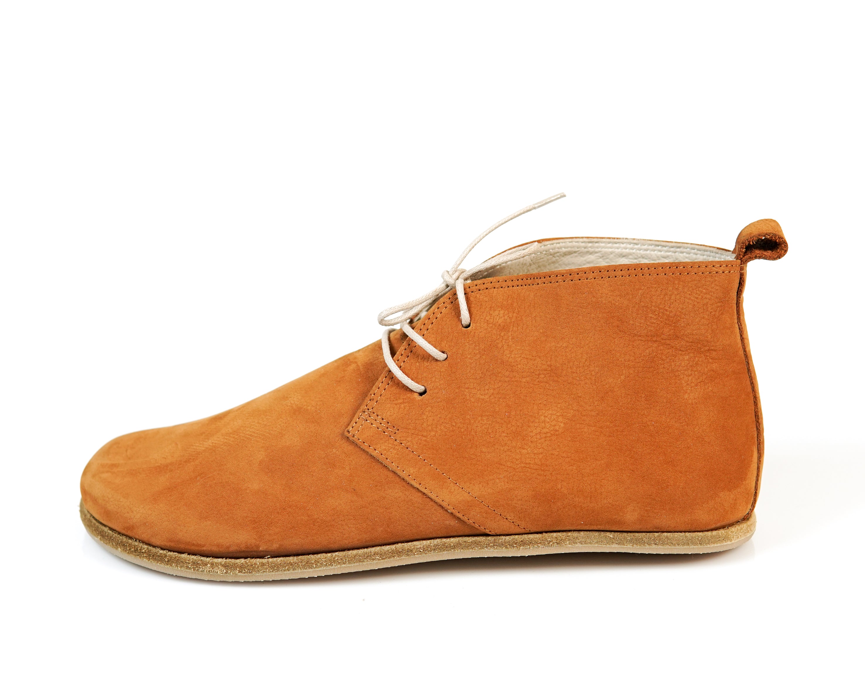 Tan Ankle Boots Wide Barefoot Nubuck Leather Handmade Shoes