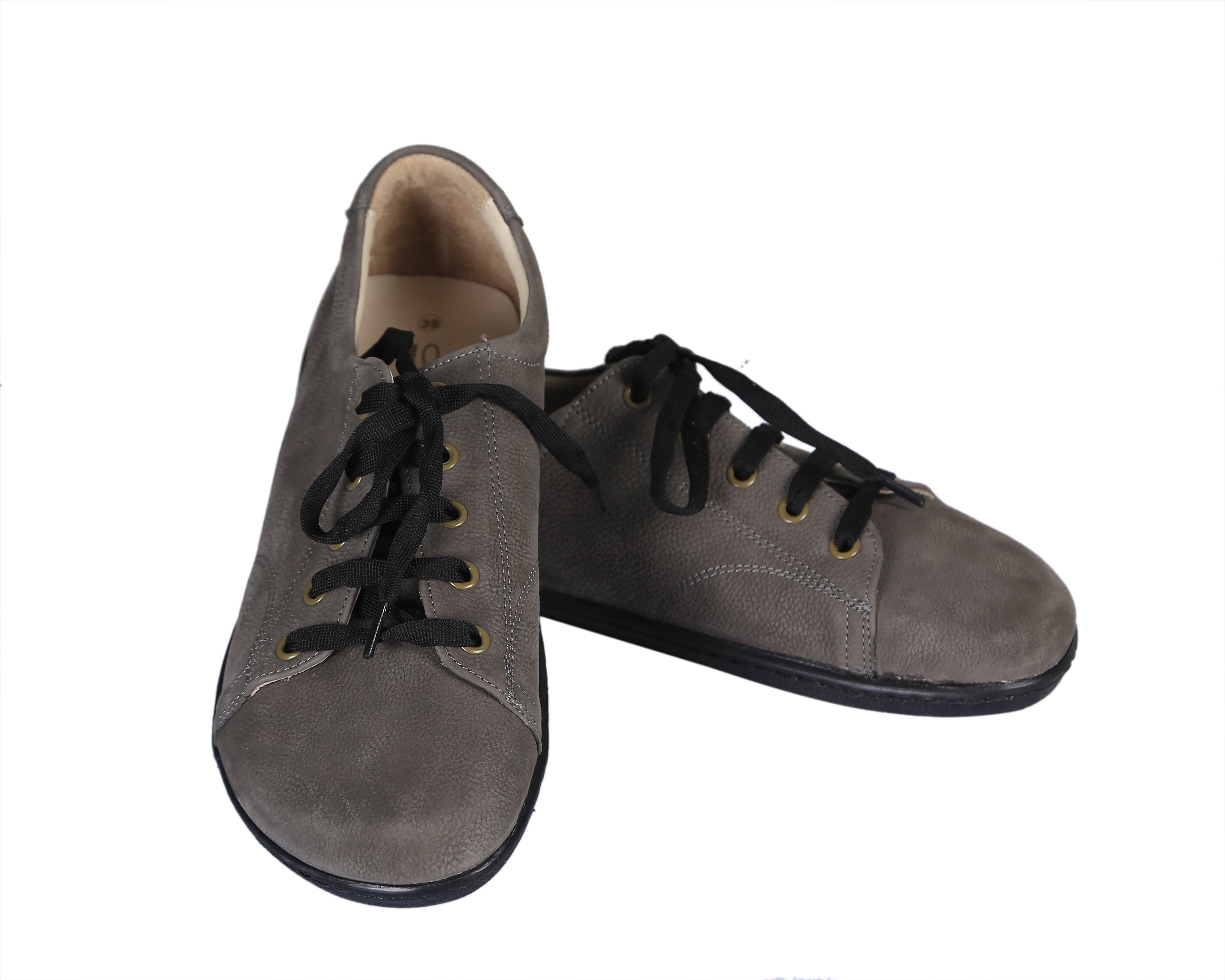 Gray SNEAKER Wide Barefoot Shoes Nubuck Leather Handmade 6mm Rubber Outsole 