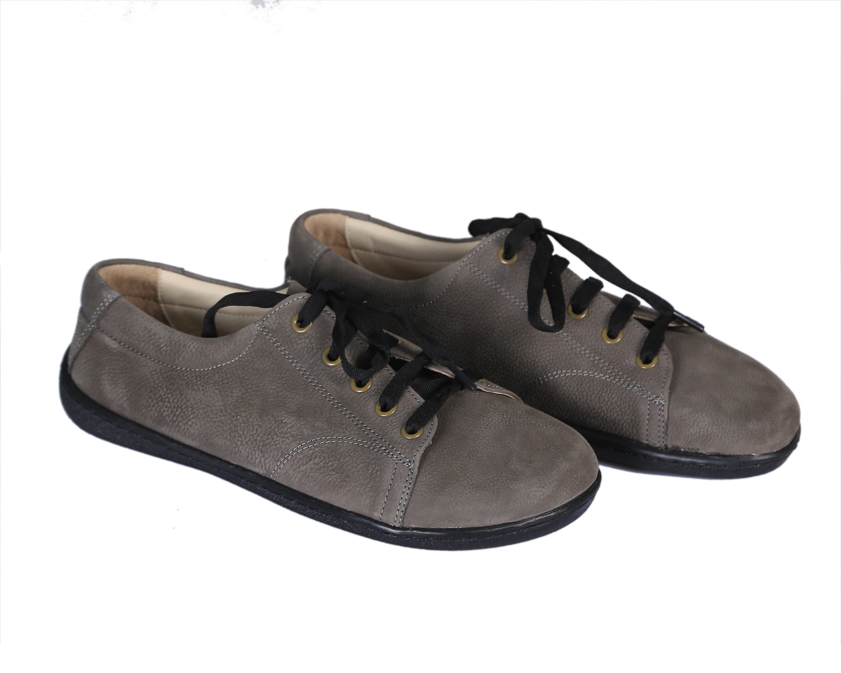 Gray SNEAKER Wide Barefoot Shoes Nubuck Leather Handmade 6mm Rubber Outsole 