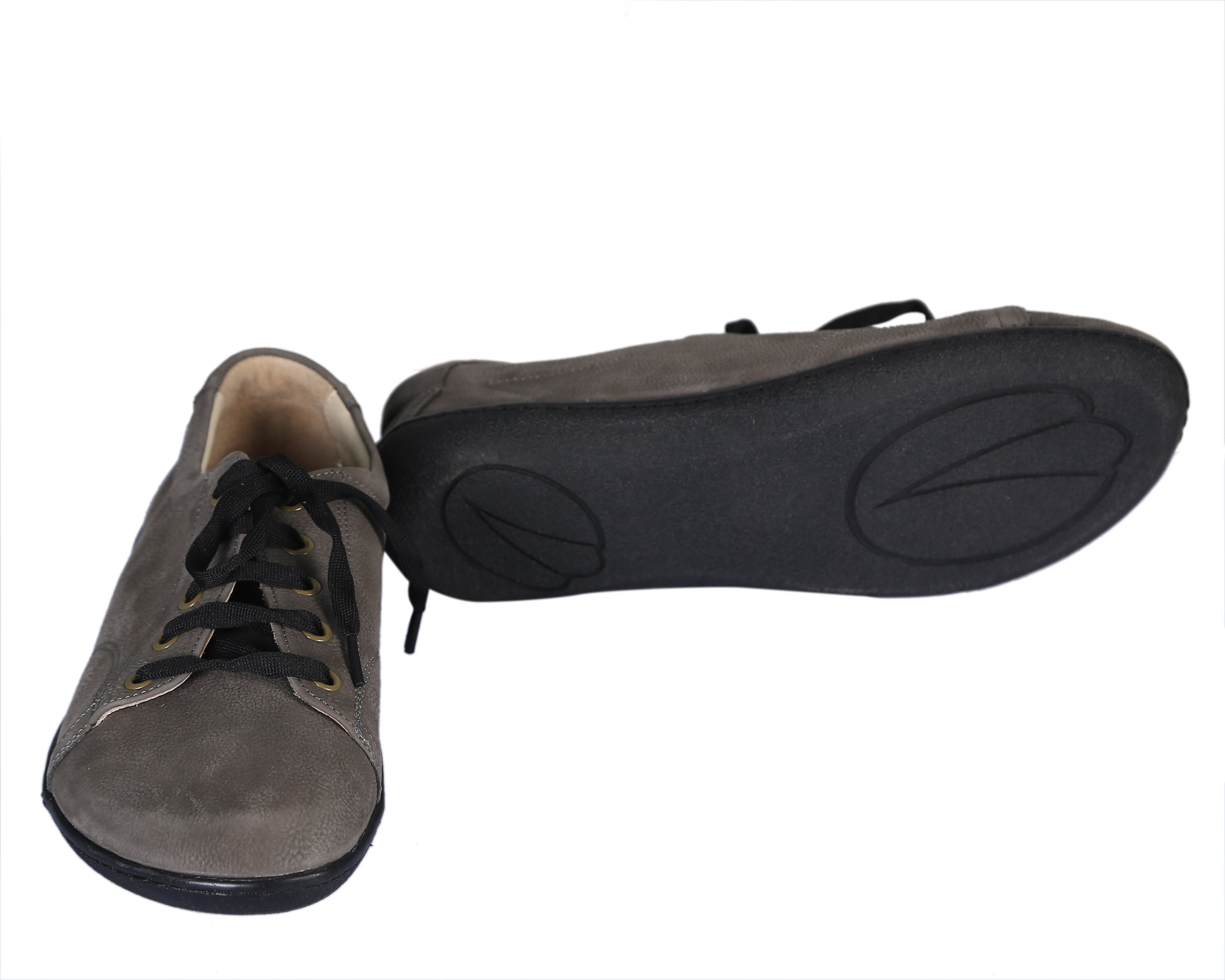 Gray SNEAKER Wide Barefoot Shoes Nubuck Leather Handmade 6mm Rubber Outsole 