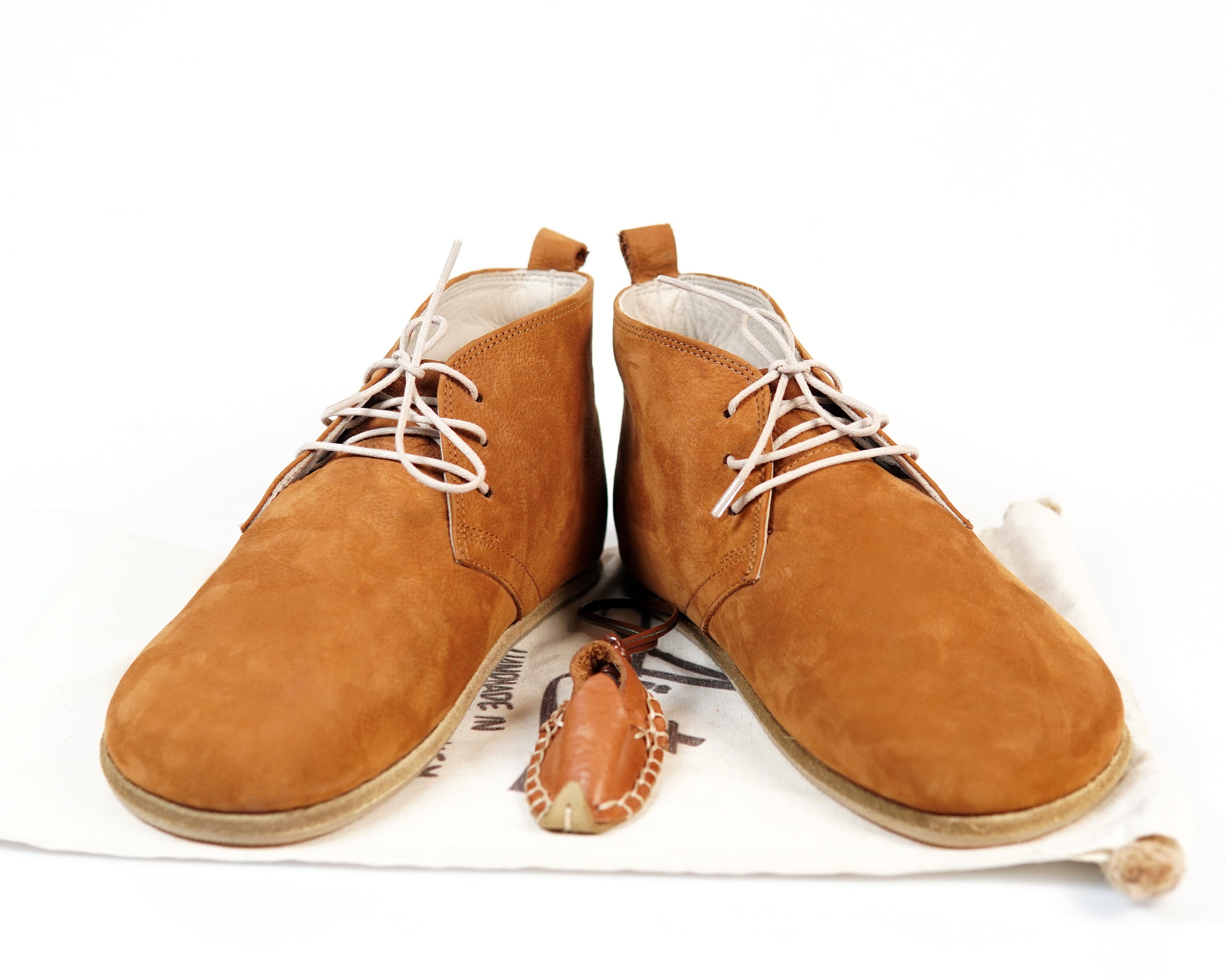 Tan Ankle Boots Wide Barefoot Nubuck Leather Handmade Shoes 