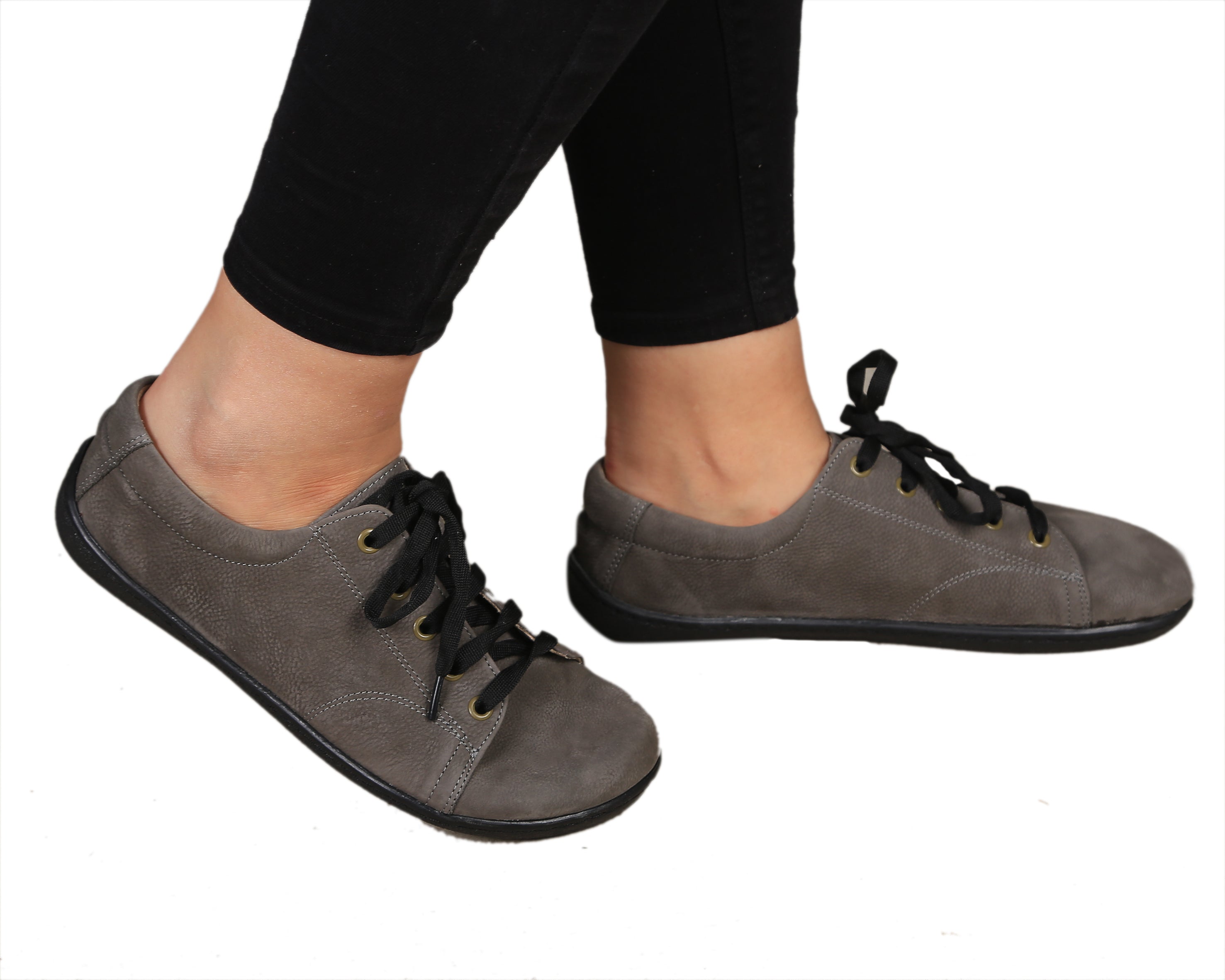 Gray SNEAKER Wide Barefoot Shoes Nubuck Leather Handmade 6mm Rubber Outsole 