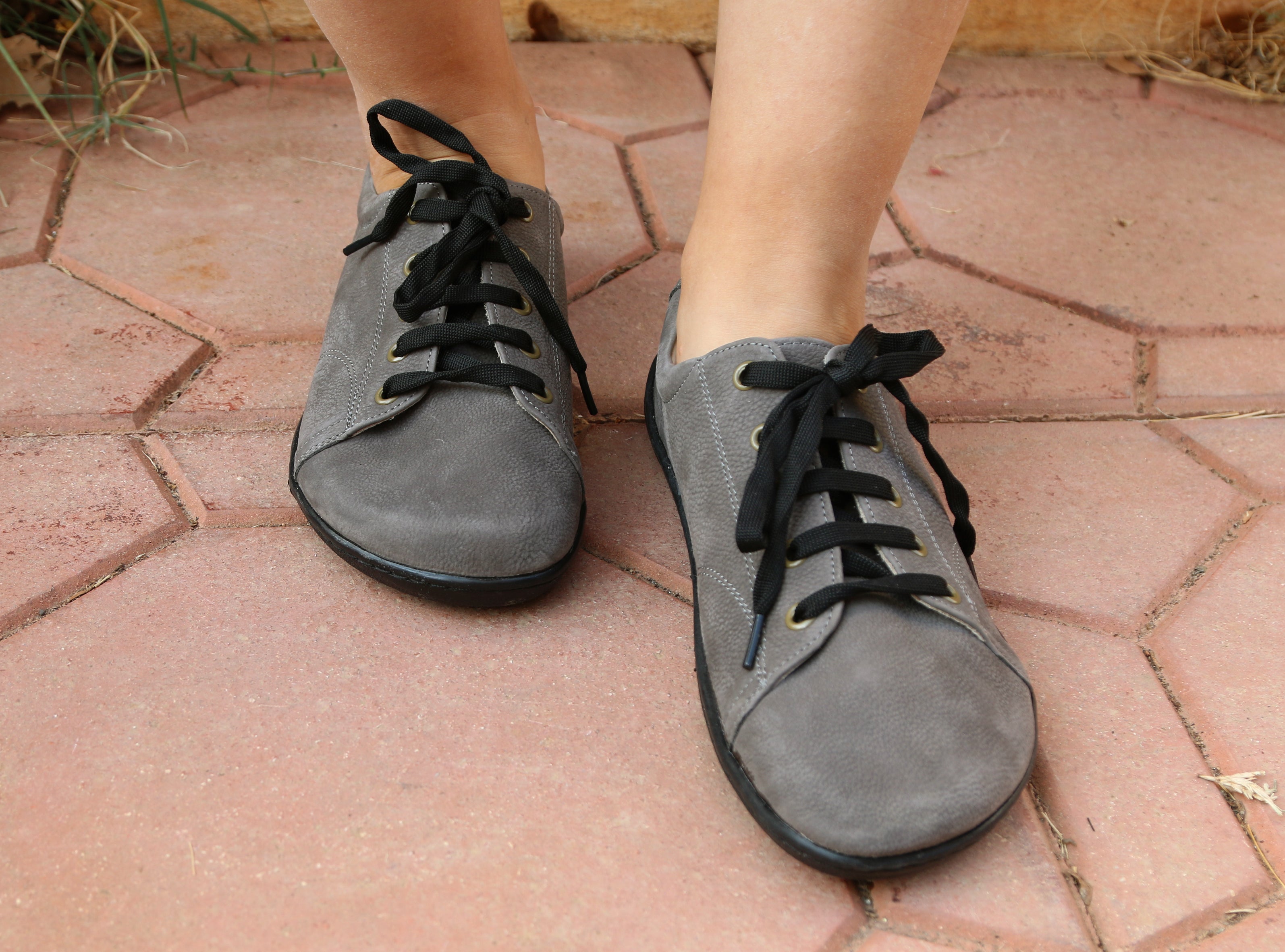 Gray SNEAKER Wide Barefoot Shoes Nubuck Leather Handmade 6mm Rubber Outsole