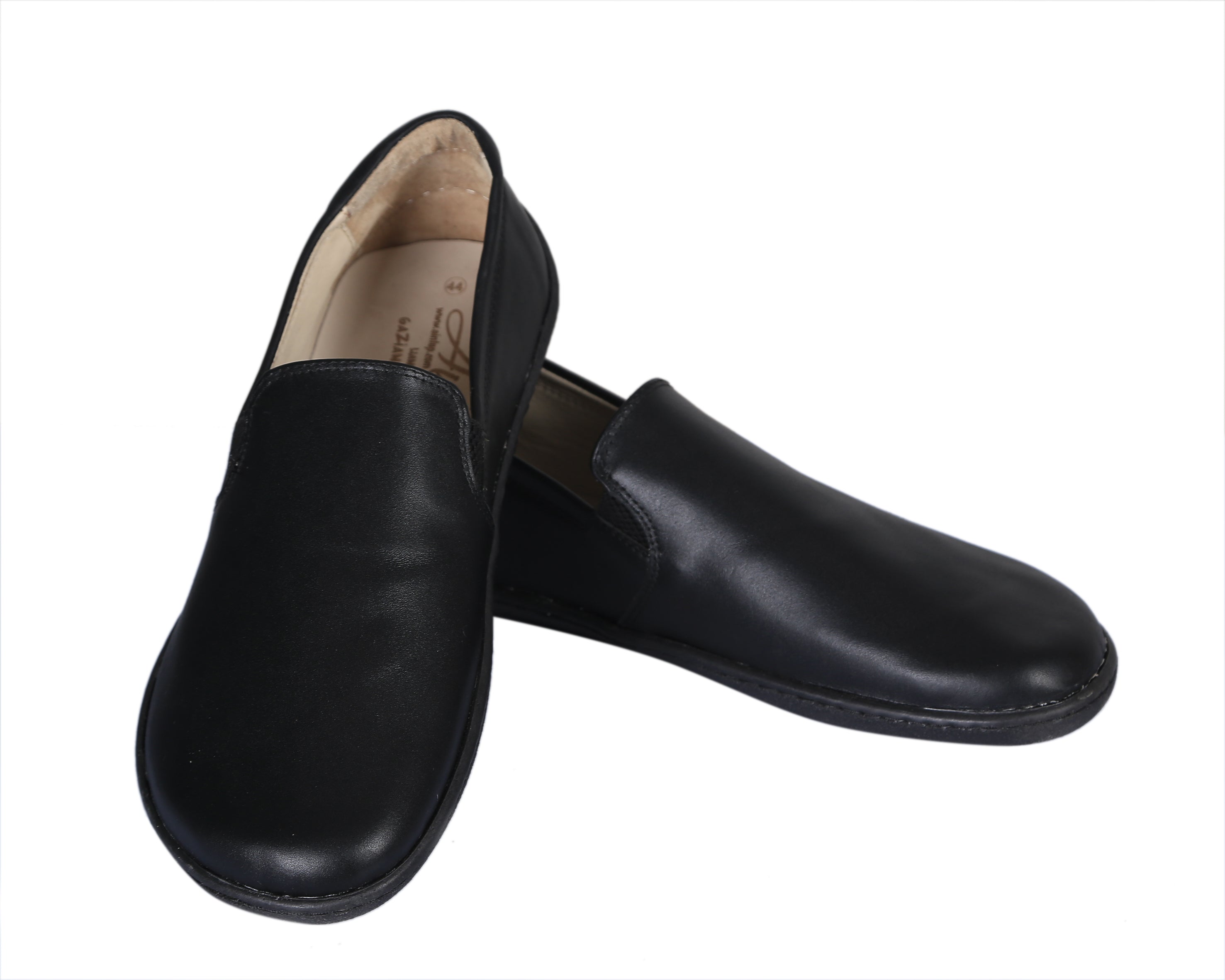 Black Slip-On Wide Barefoot Shoes Smooth Leather Handmade 6mm Rubber Outsole