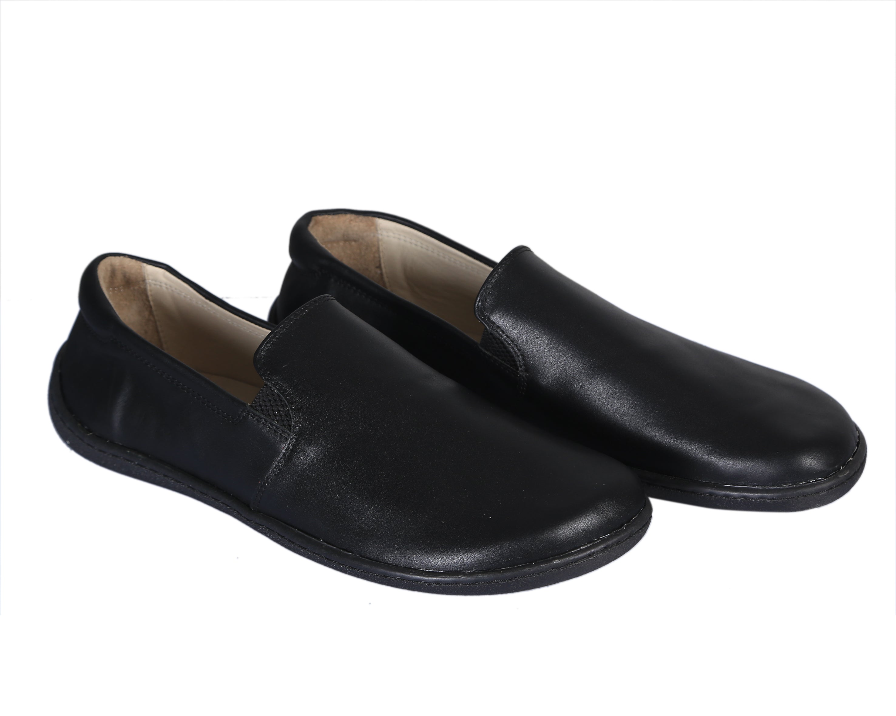 Black Slip-On Wide Barefoot Shoes Smooth Leather Handmade 6mm Rubber Outsole Slip-On Rubber Outsole
