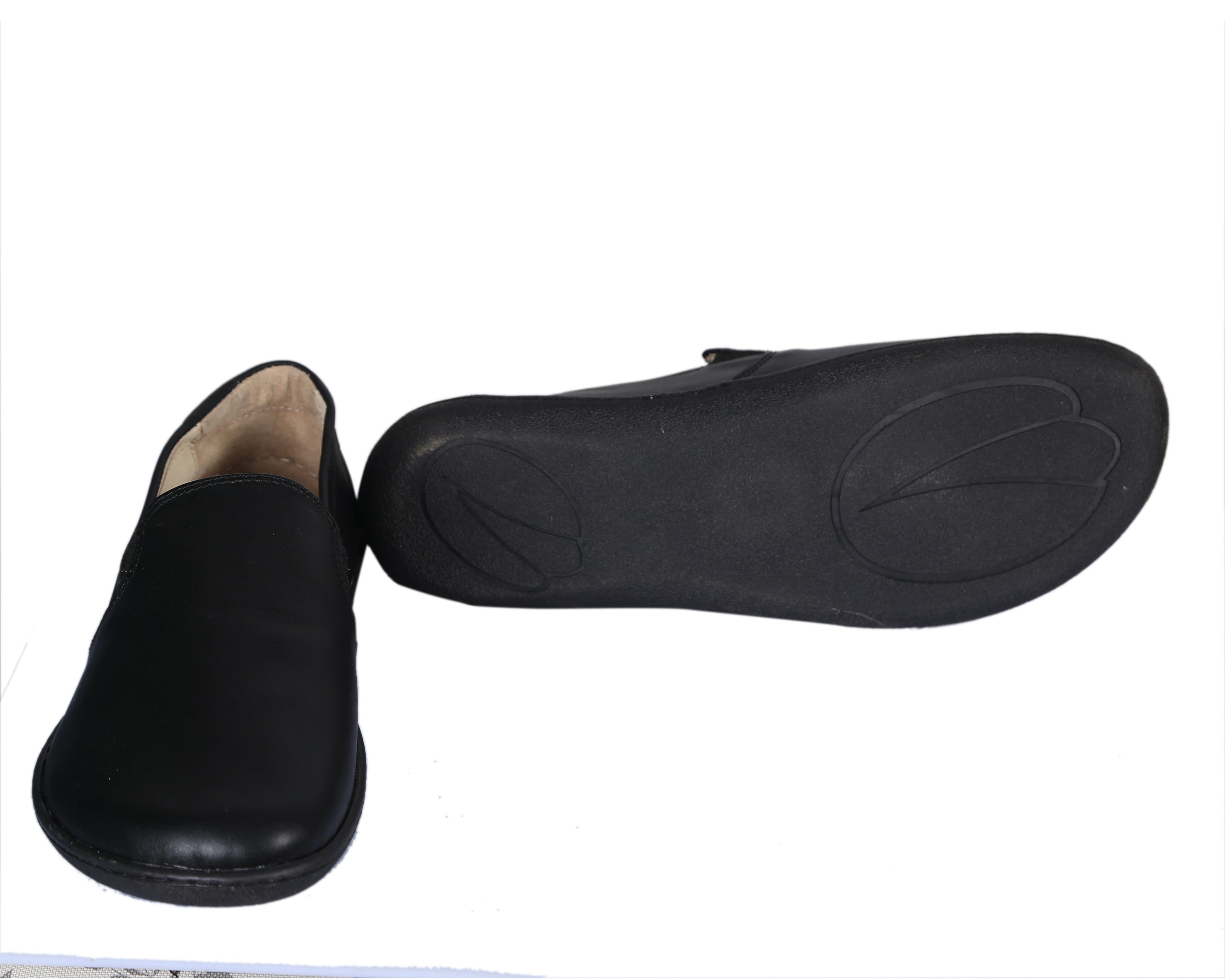 Black Slip-On Wide Barefoot Shoes Smooth Leather Handmade 6mm Rubber Outsole