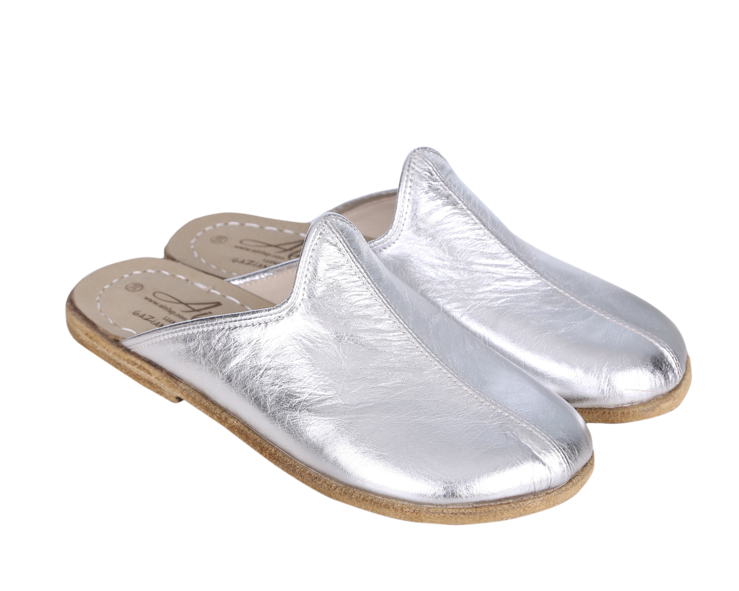 Sılver Sandal Wide Barefoot Smooth Leather Handmade 