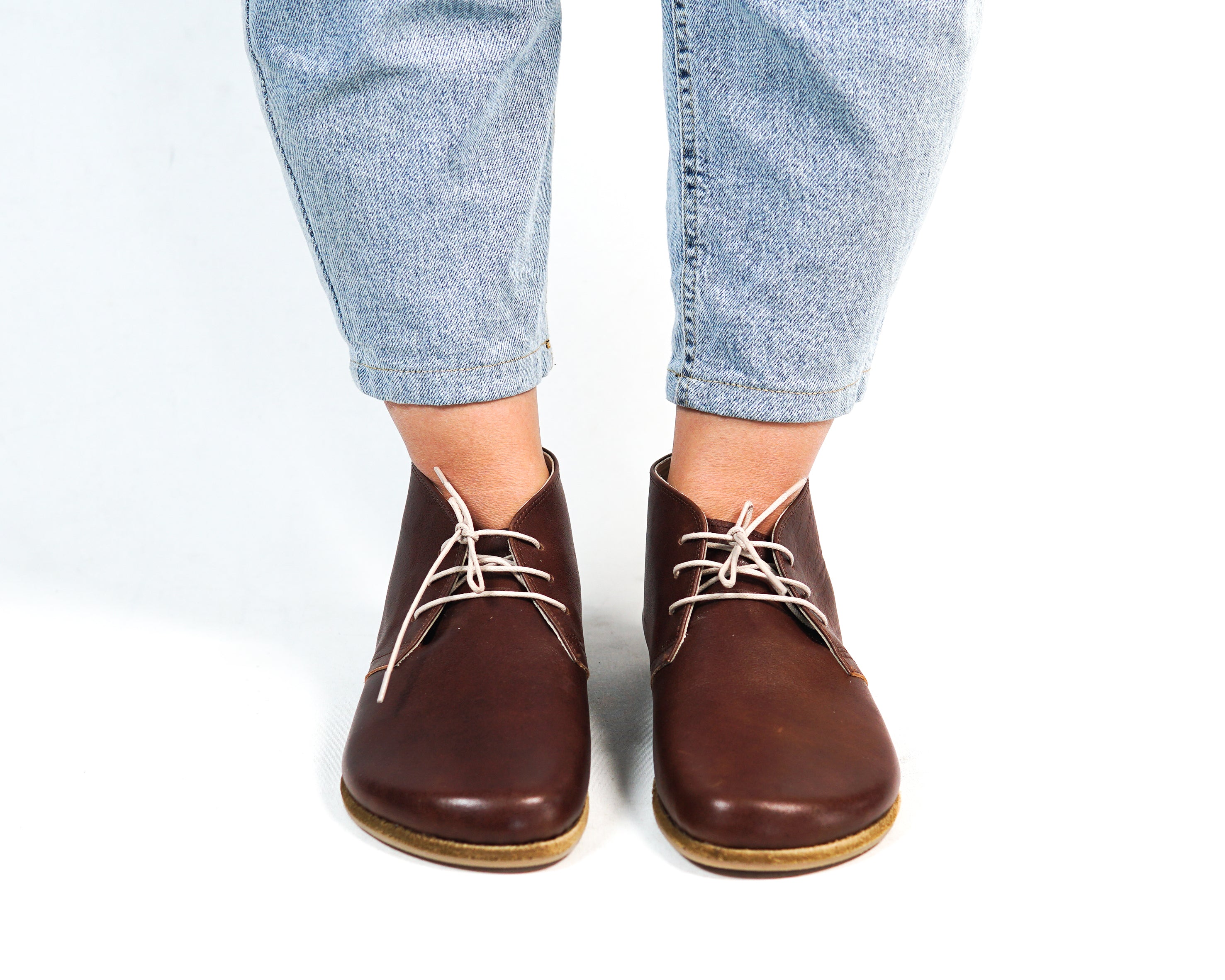 Dark Brown Ankle Boots Wide Barefoot Smooth Leather Handmade Shoes