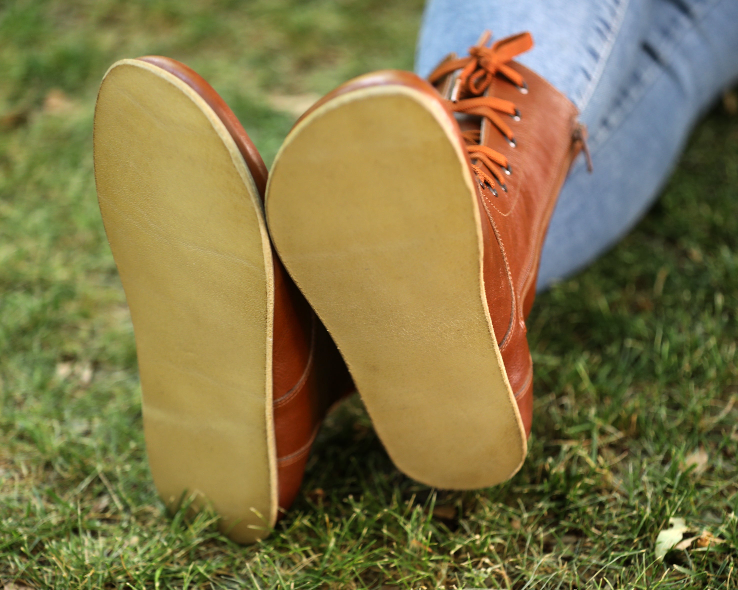 Brown Long Boots Wide Barefoot Smooth Leather Handmade Shoes 