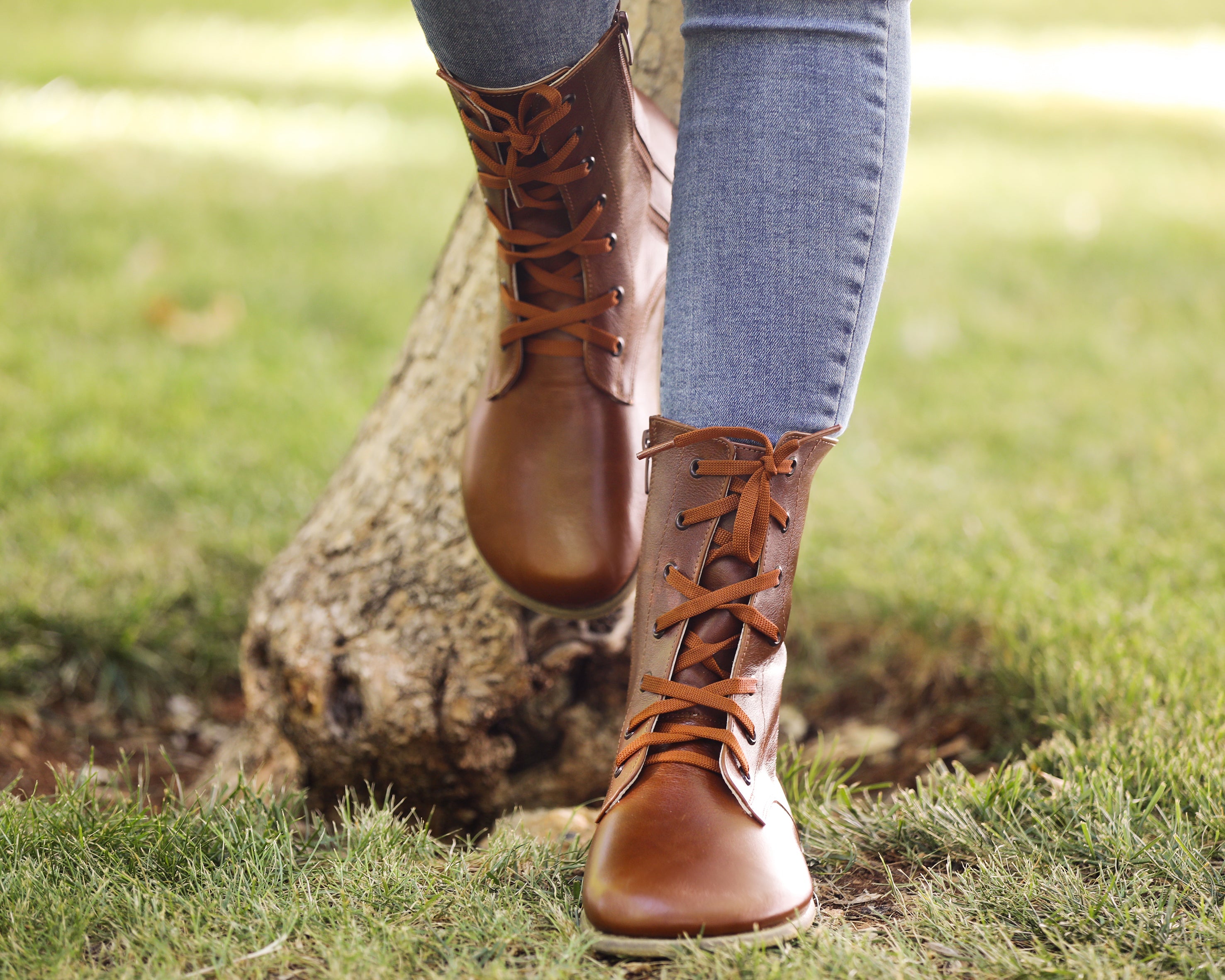Brown Long Boots Wide Barefoot Smooth Leather Handmade Shoes 