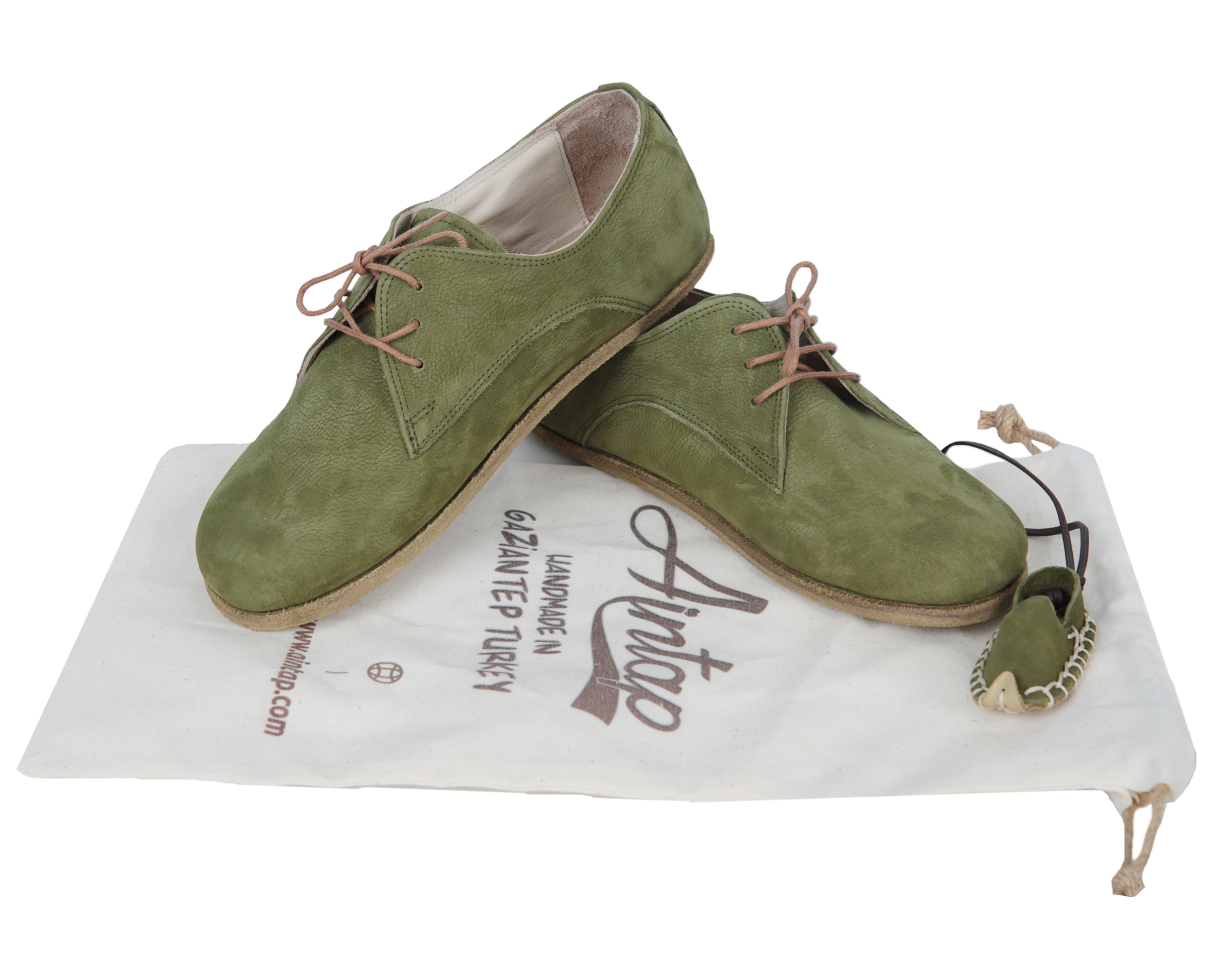 Green Oxford Wide Barefoot Nubuck Leather Handmade Classic Shoes