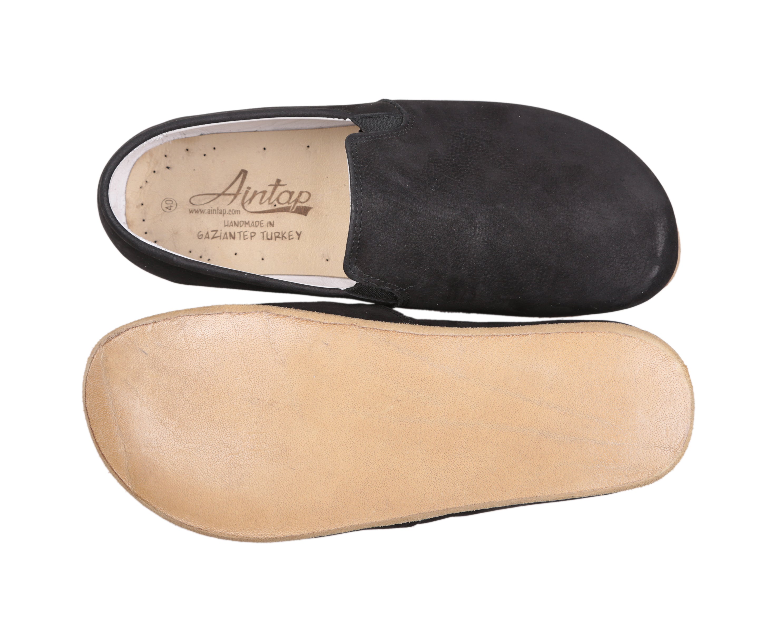 Black Slip-On Wide Barefoot Nubuck Leather Handmade Classic Shoes