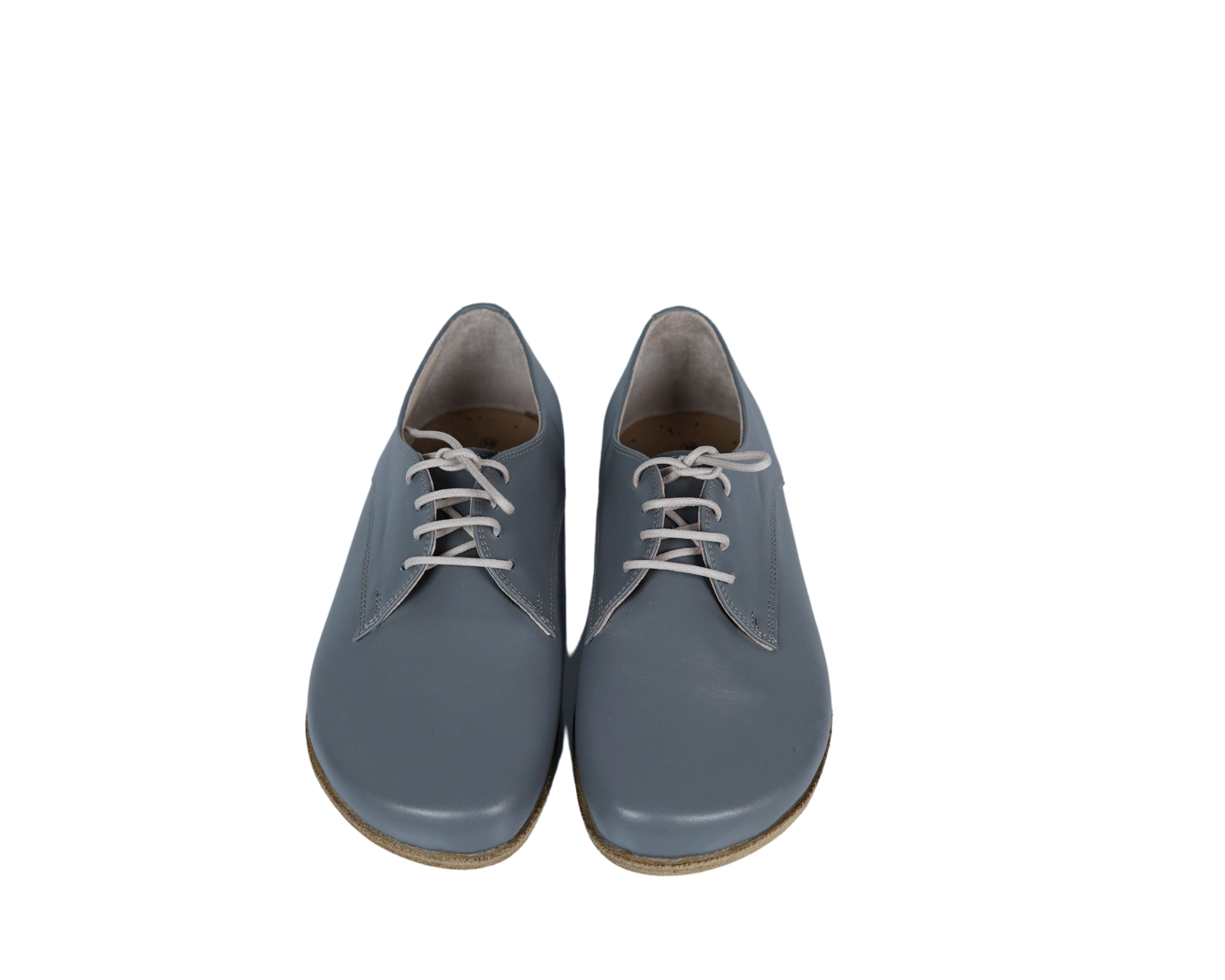 Gray Oxford Wide Barefoot Smooth Leather Handmade Classic Shoes 