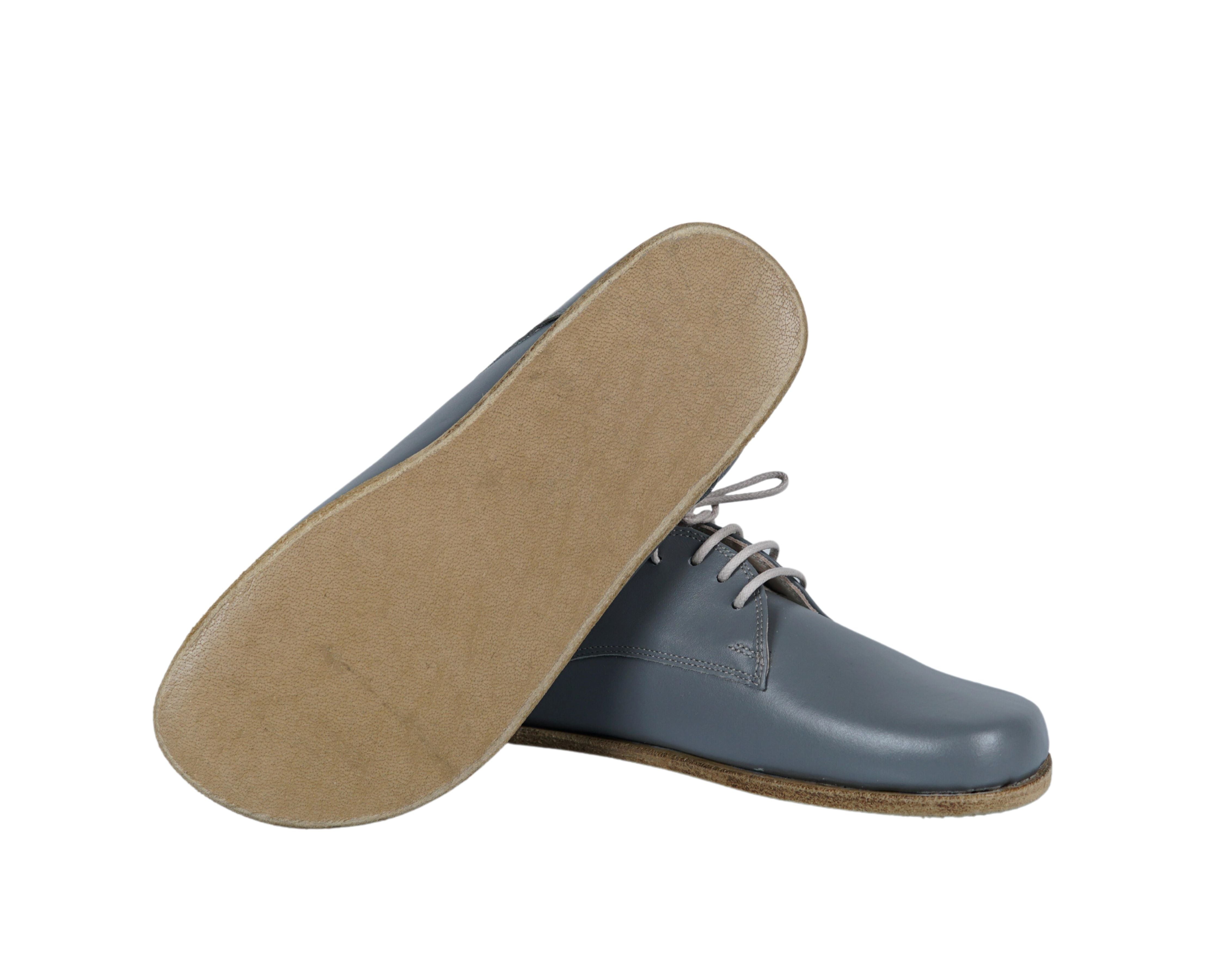 Gray Oxford Wide Barefoot Smooth Leather Handmade Classic Shoes