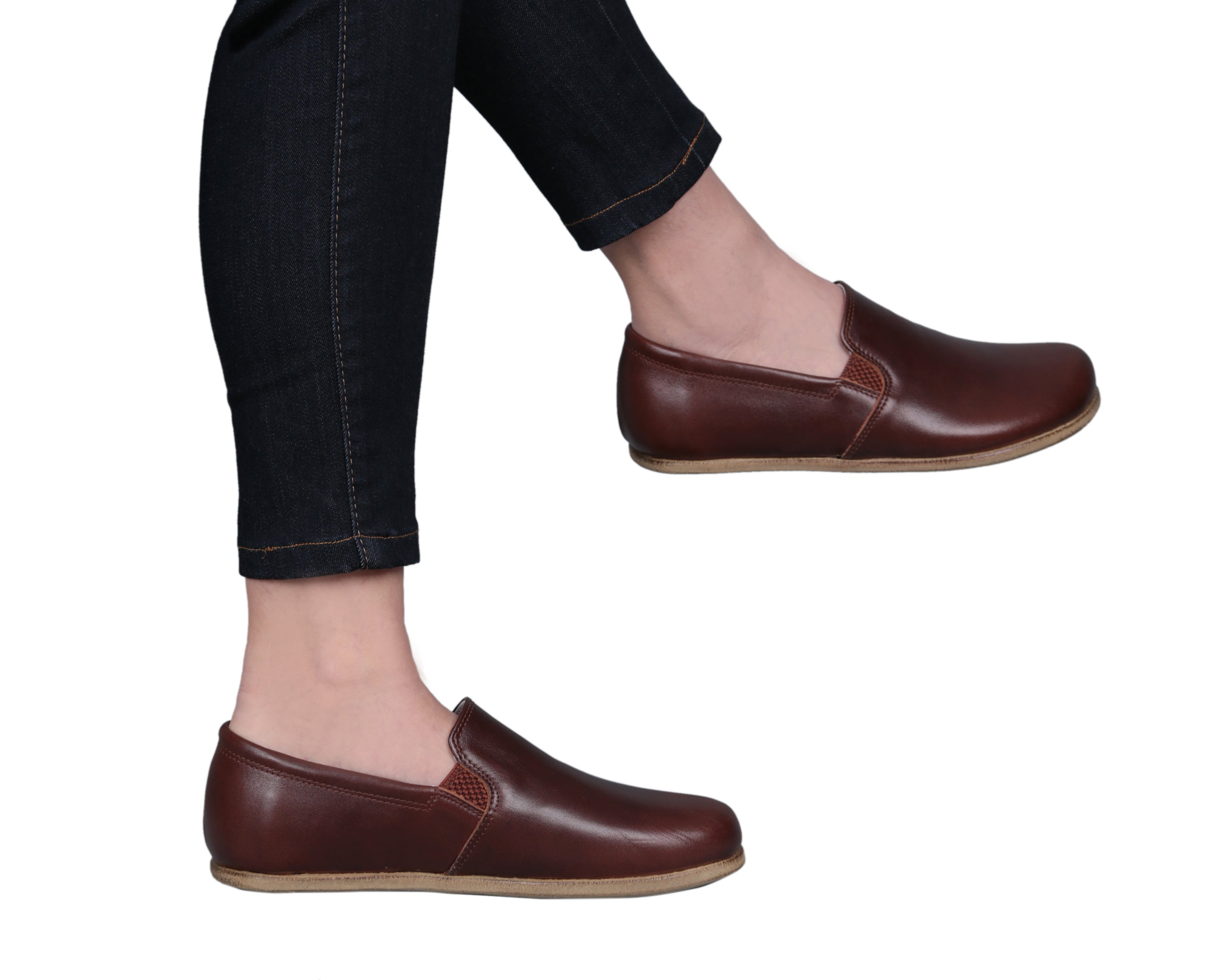 Dark Brown Slip-On Wide Barefoot Smooth Leather Handmade Classic Shoes 