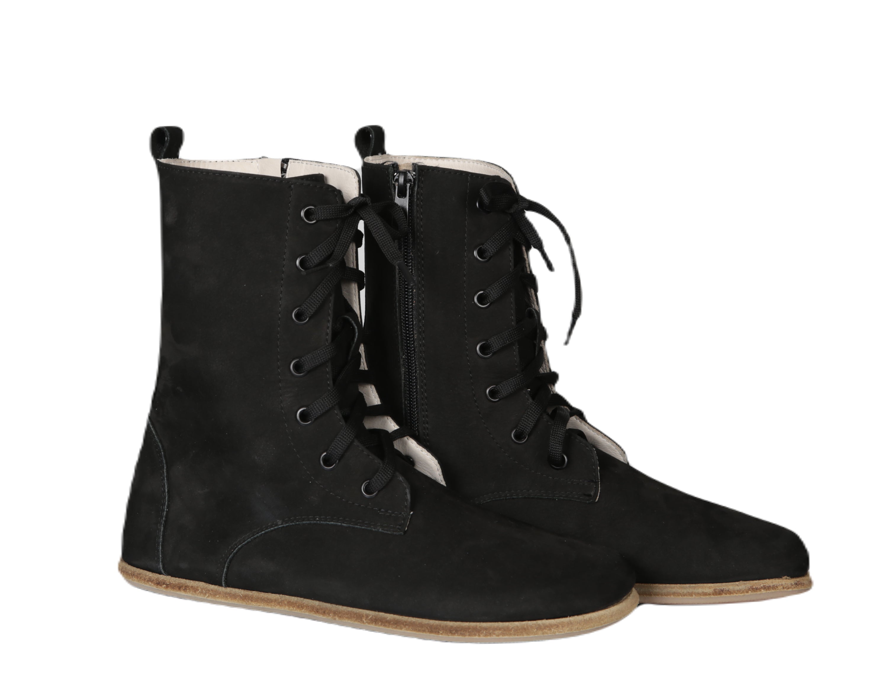 Black Long Boots Wide Barefoot Nubuck Leather Handmade Shoes Long Boots Leather Outsole