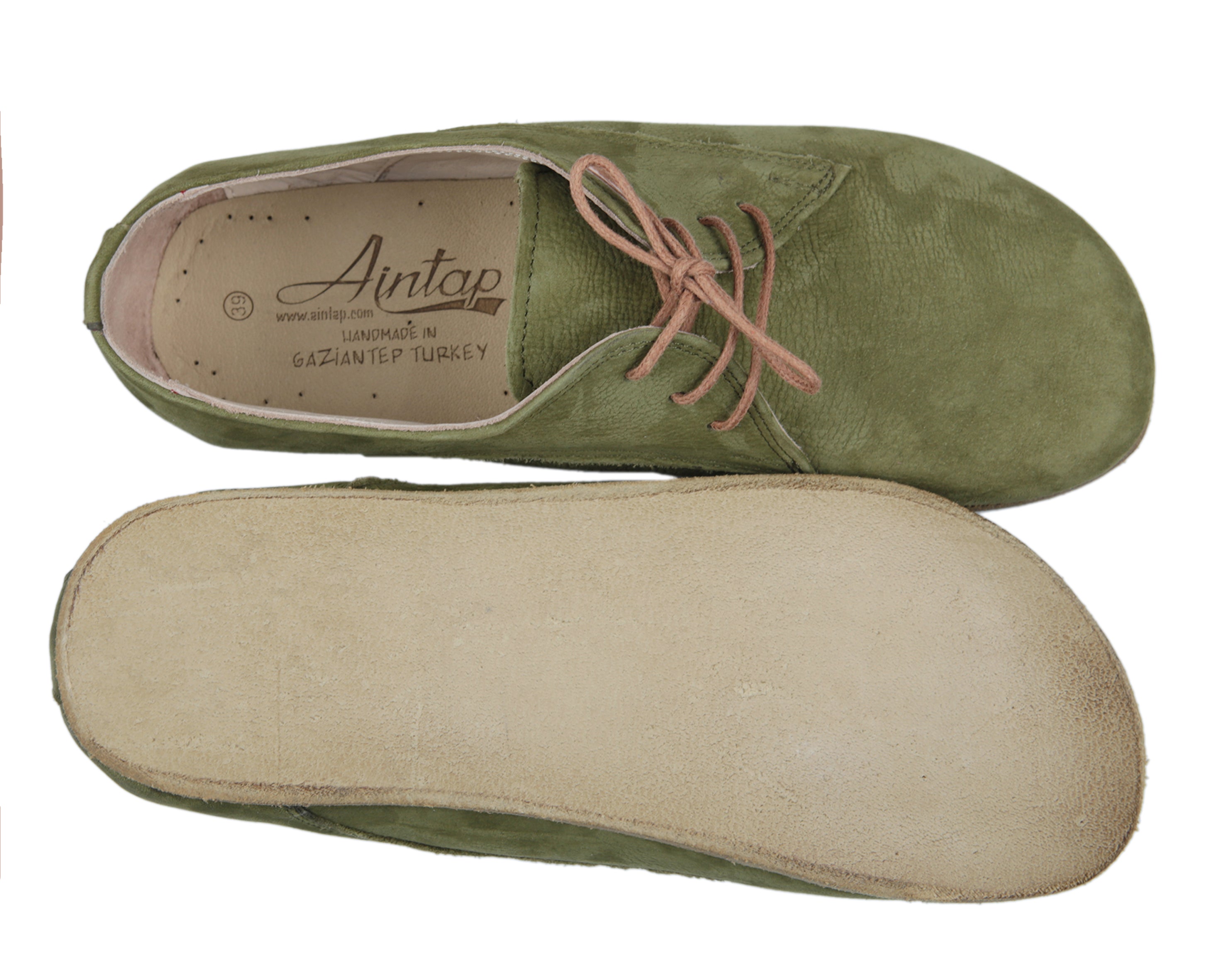 Green Oxford Wide Barefoot Nubuck Leather Handmade Classic Shoes