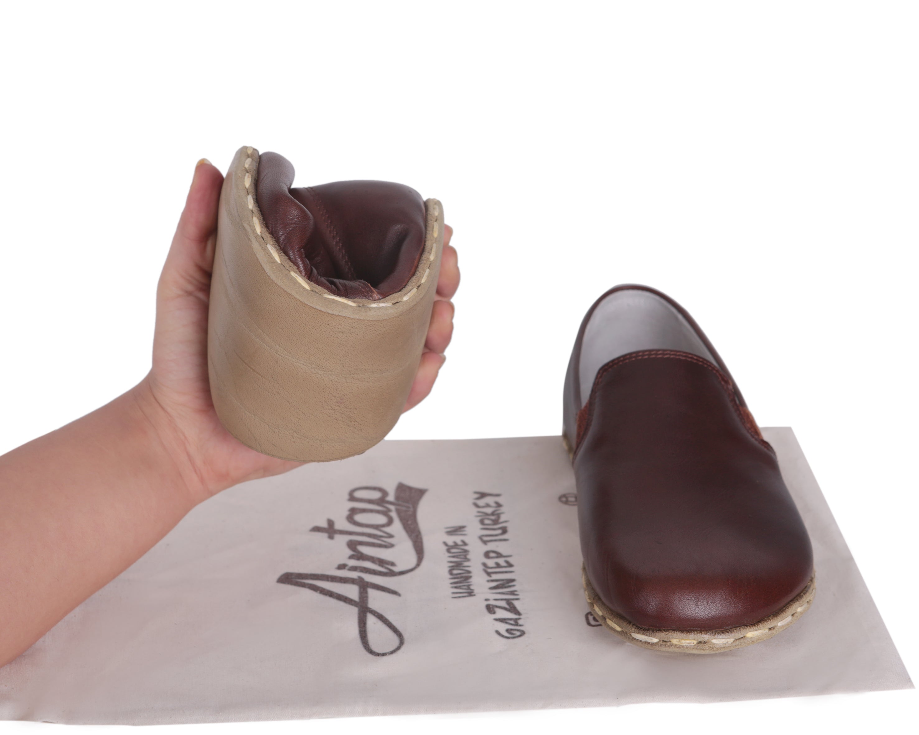 Dark Brown Slip-On Wide Barefoot Smooth Leather Handmade Sport Shoes 