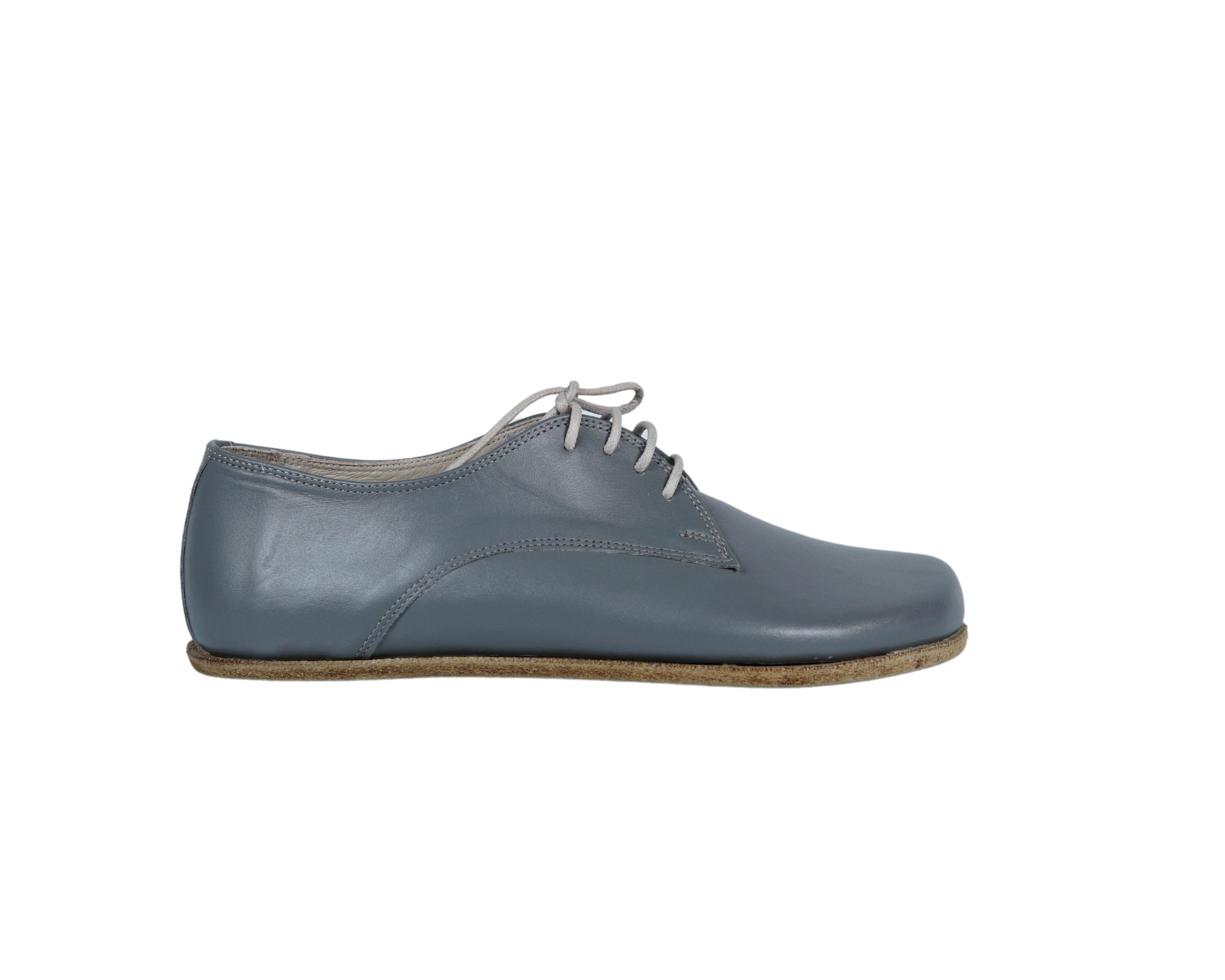 Gray Oxford Wide Barefoot Smooth Leather Handmade Classic Shoes