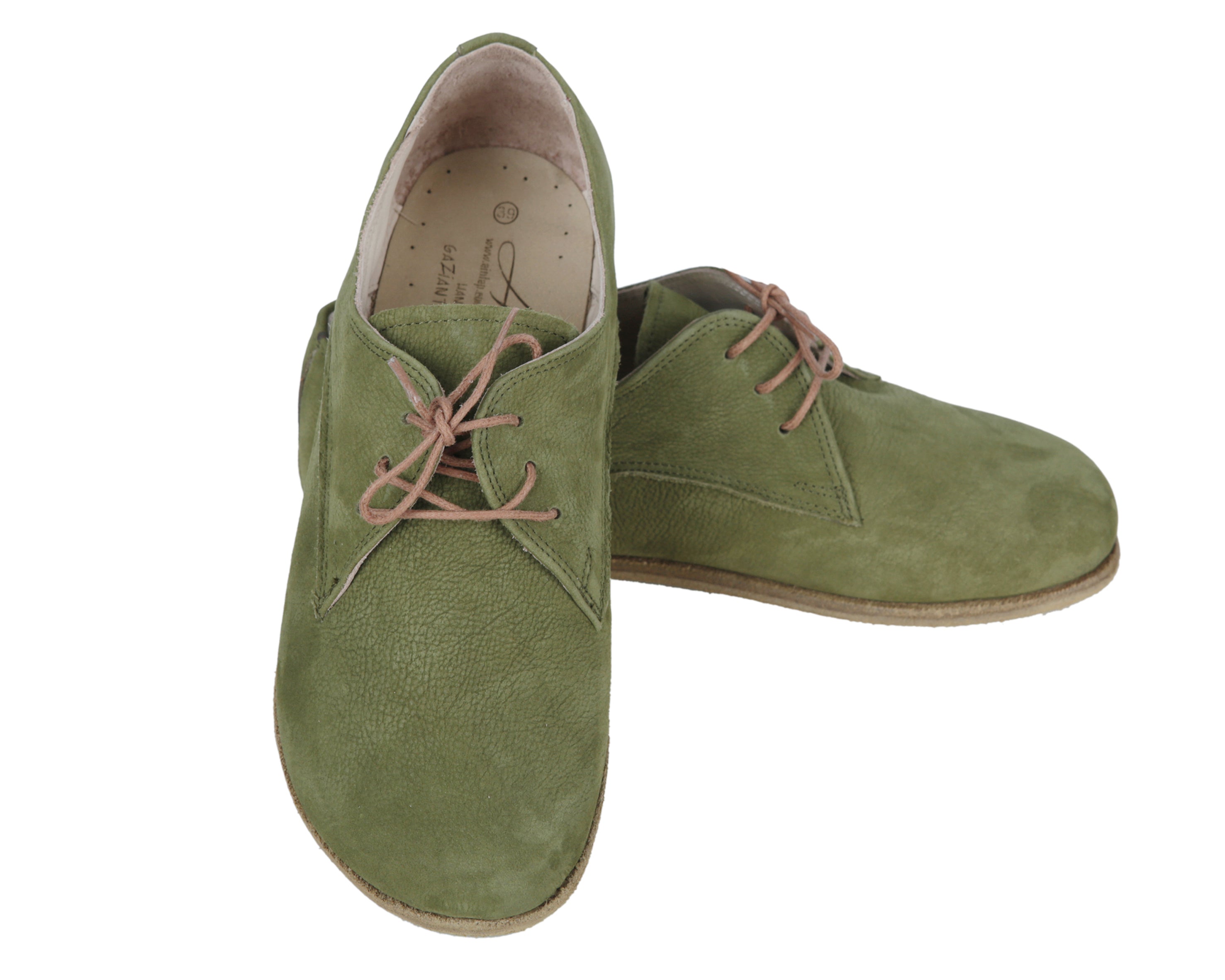 Green Oxford Wide Barefoot Nubuck Leather Handmade Classic Shoes