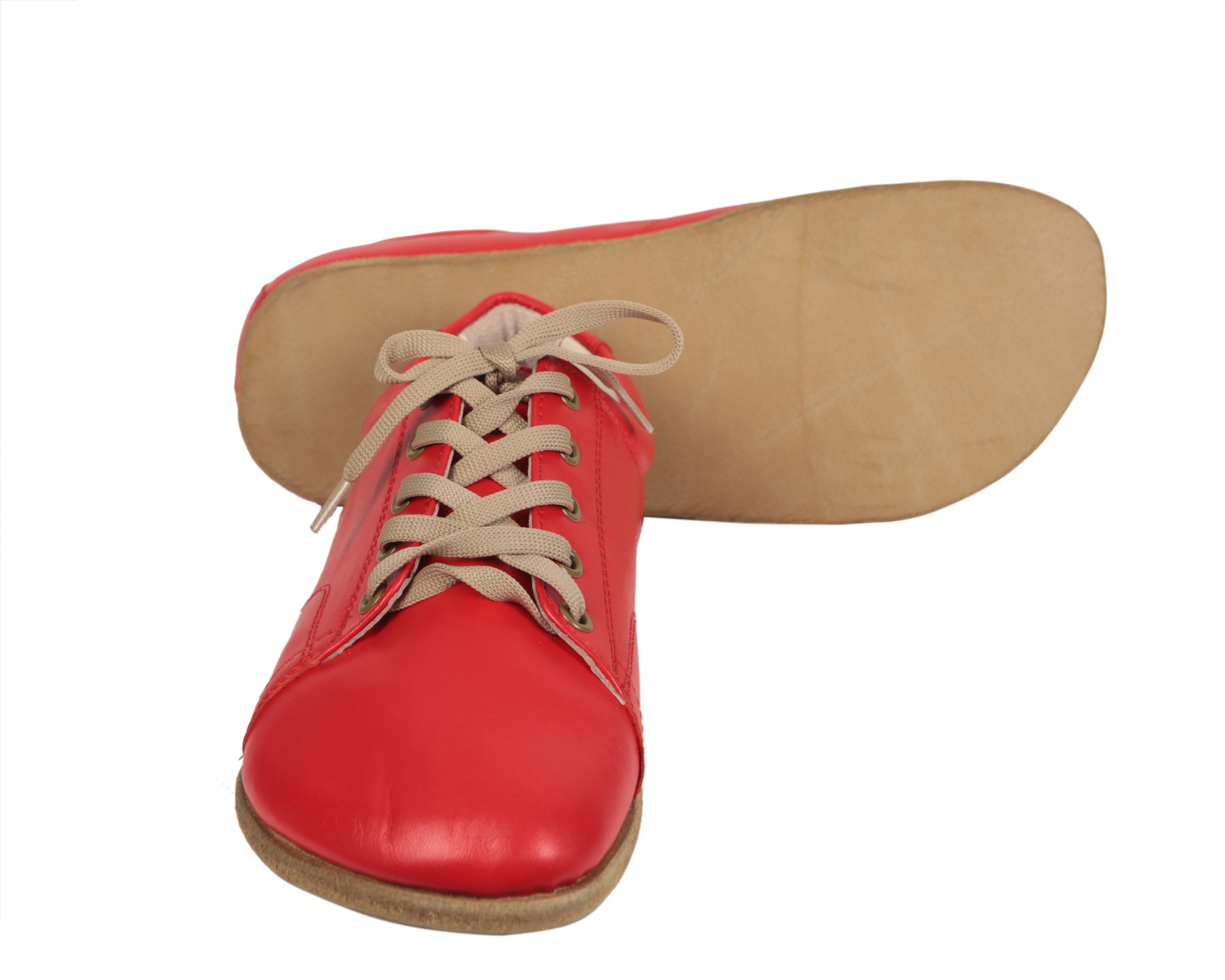 Red Sneaker Wide Barefoot Smooth Leather Handmade Shoes 