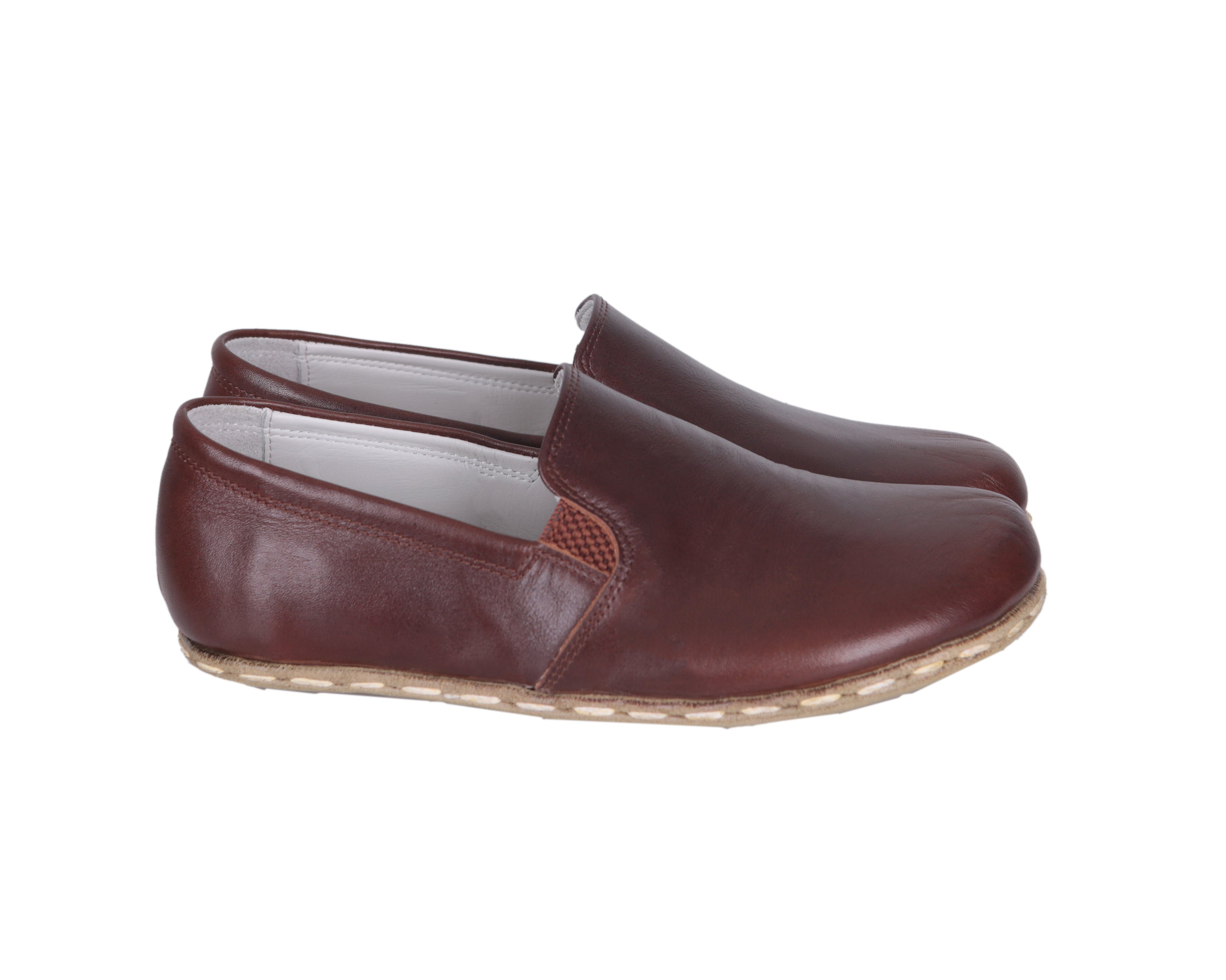 Dark Brown Slip-On Wide Barefoot Smooth Leather Handmade Sport Shoes 