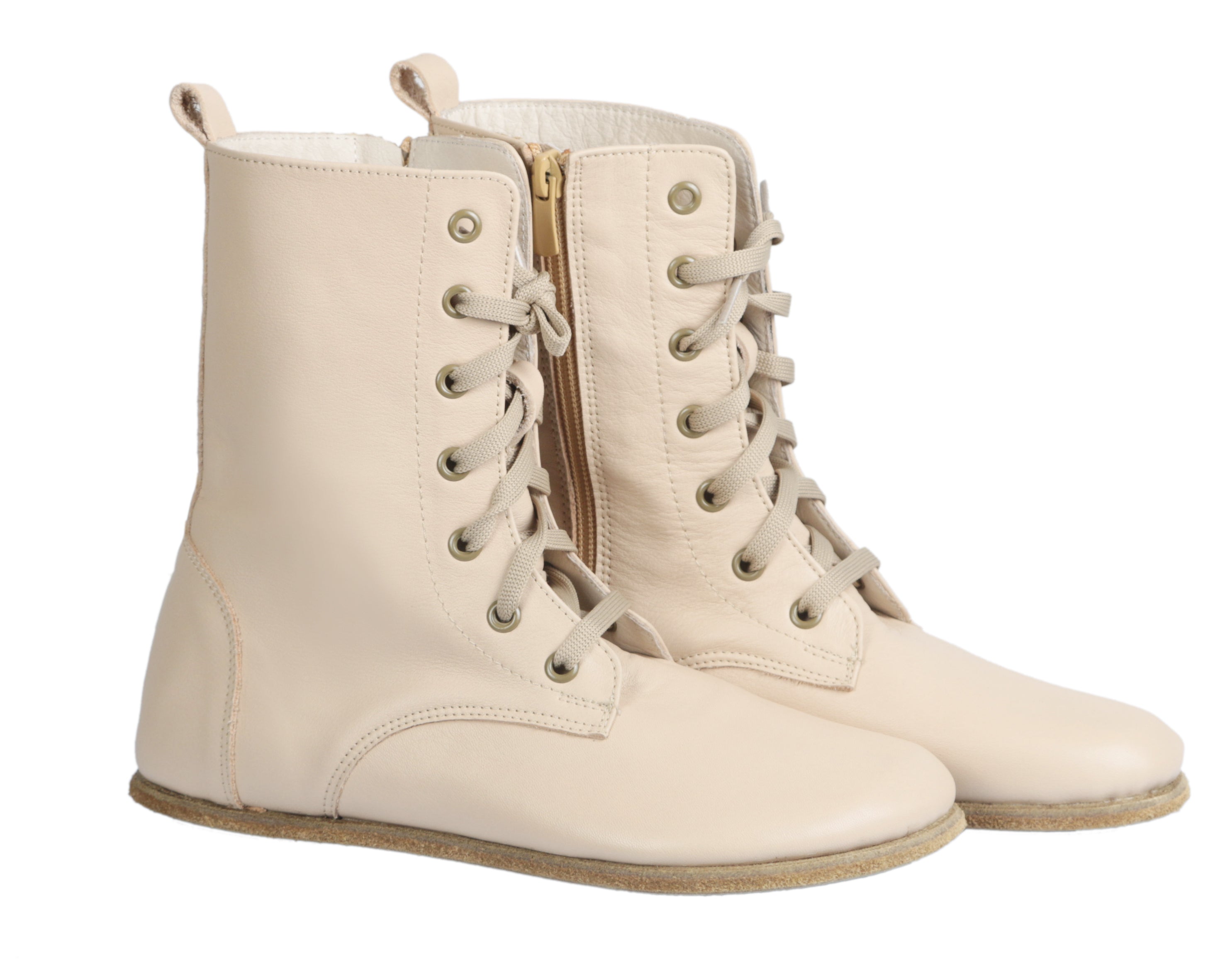 Cream Long Boots Wide Barefoot Smooth Leather Handmade Shoes 