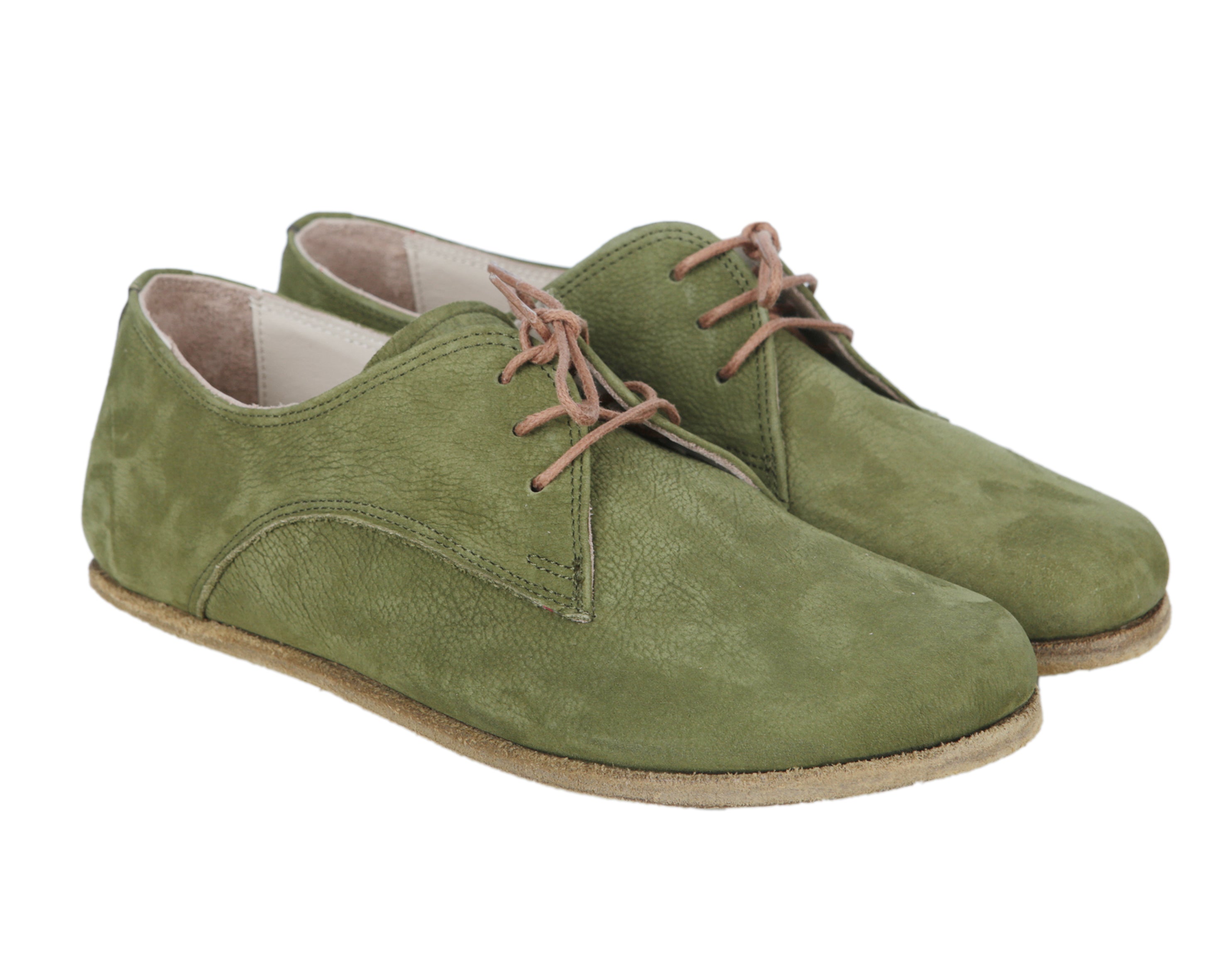 Green Oxford Wide Barefoot Nubuck Leather Handmade Classic Shoes