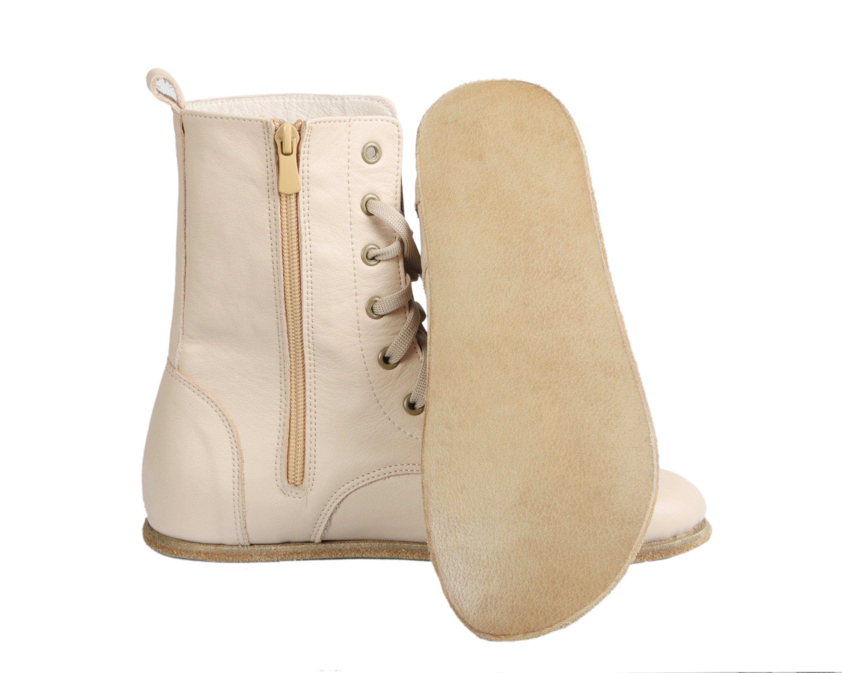 Cream Long Boots Wide Barefoot Smooth Leather Handmade Shoes