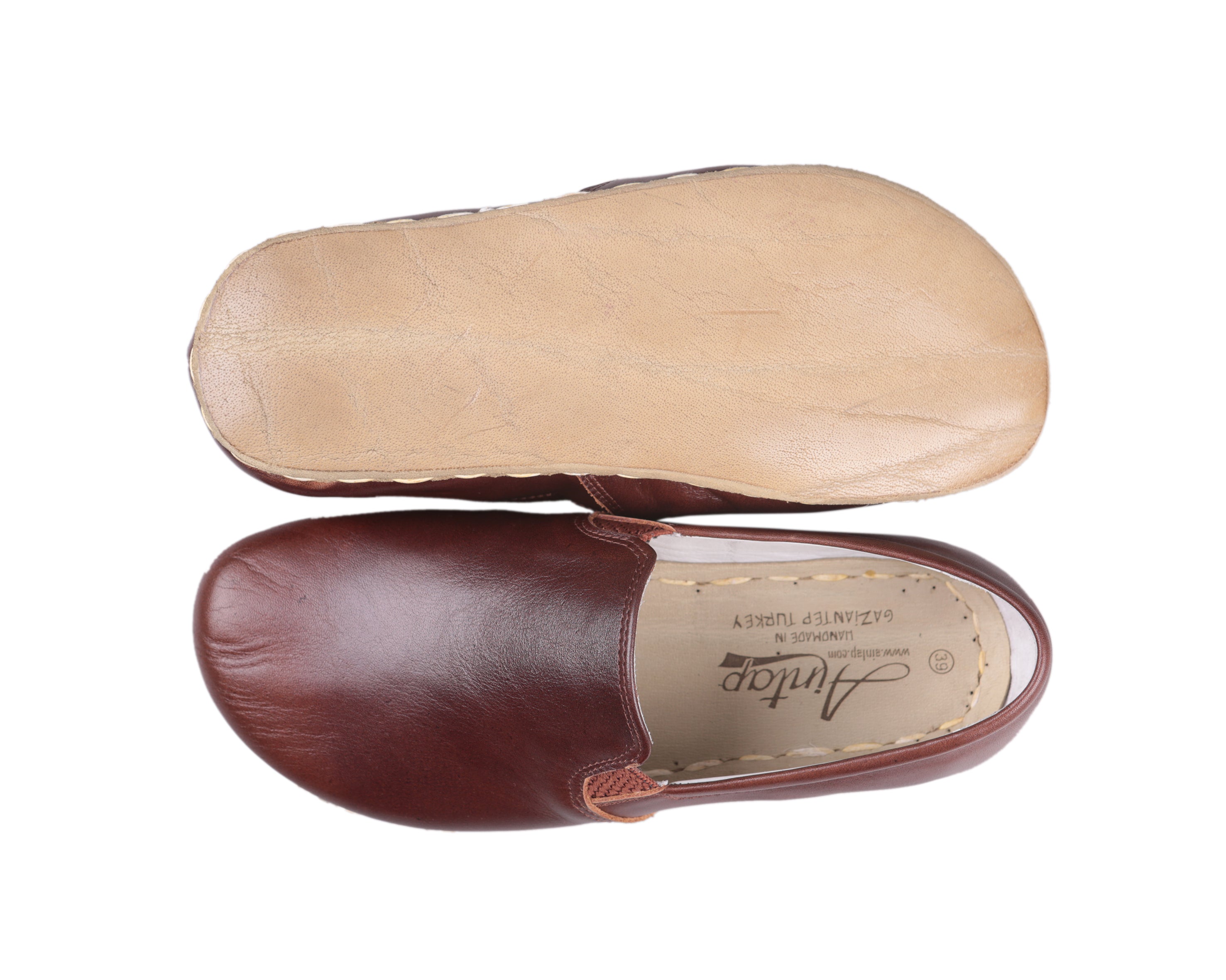 Dark Brown Slip-On Wide Barefoot Smooth Leather Handmade Sport Shoes 
