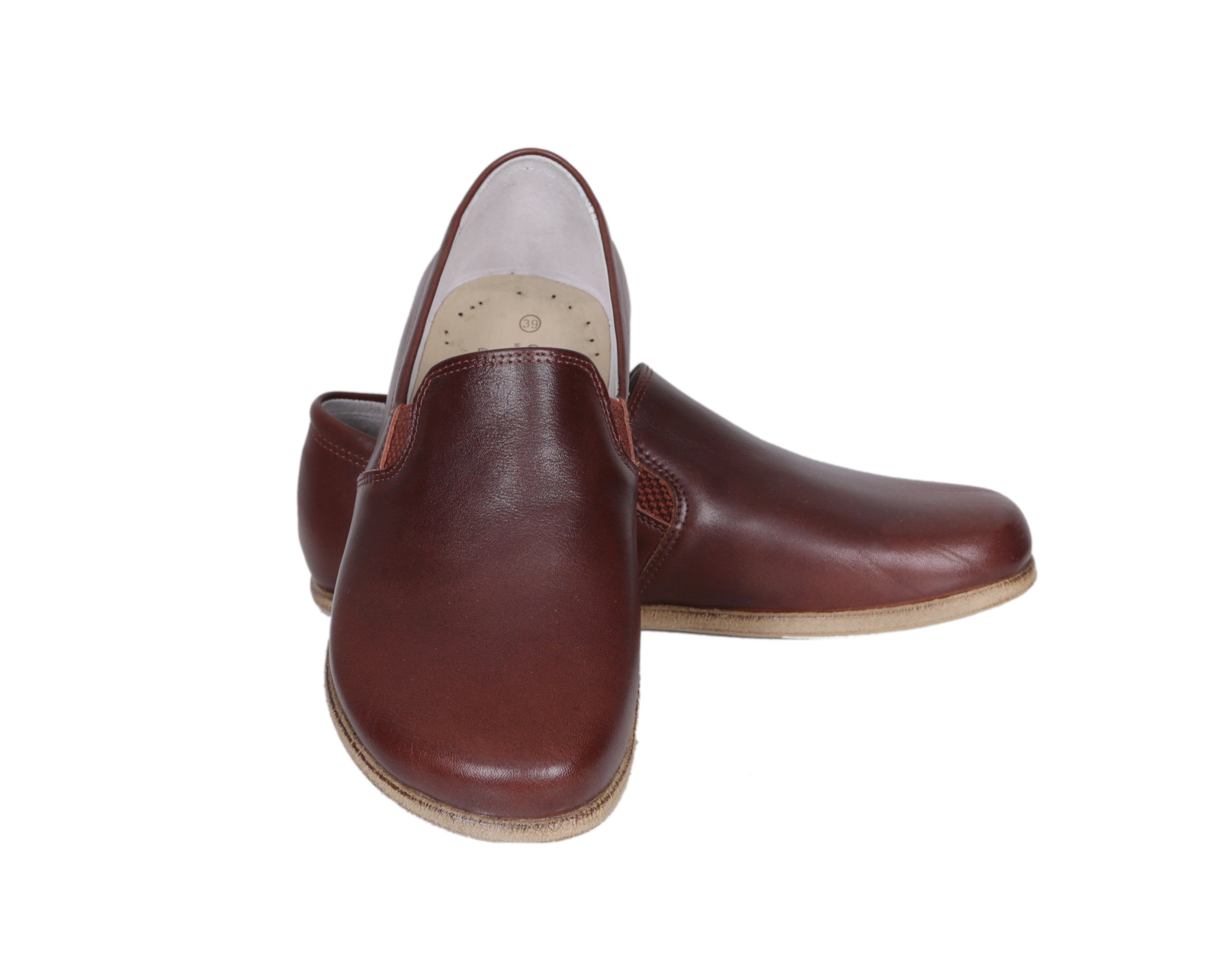 Dark Brown Slip-On Wide Barefoot Smooth Leather Handmade Classic Shoes