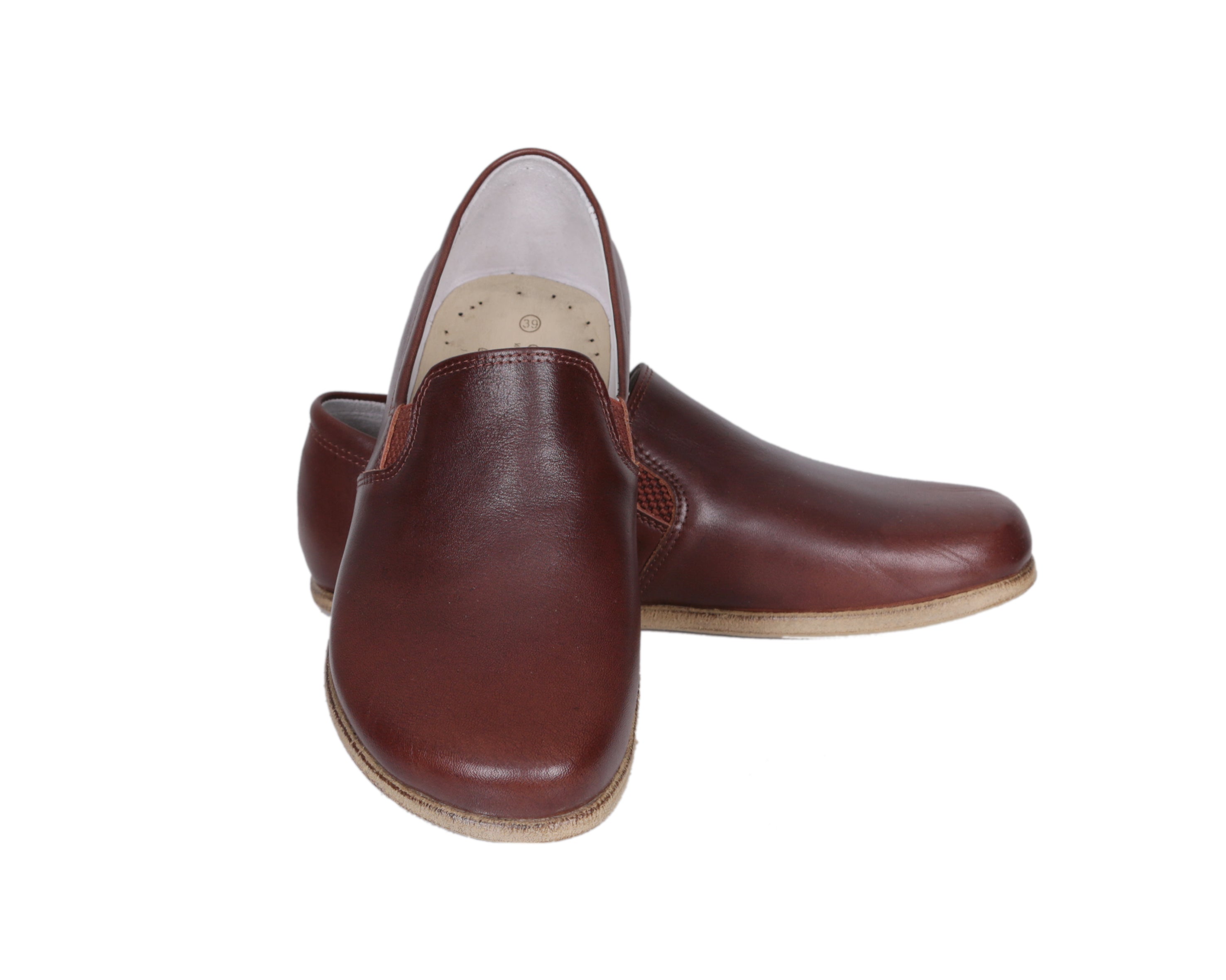 Dark Brown Slip-On Wide Barefoot Smooth Leather Handmade Classic Shoes 