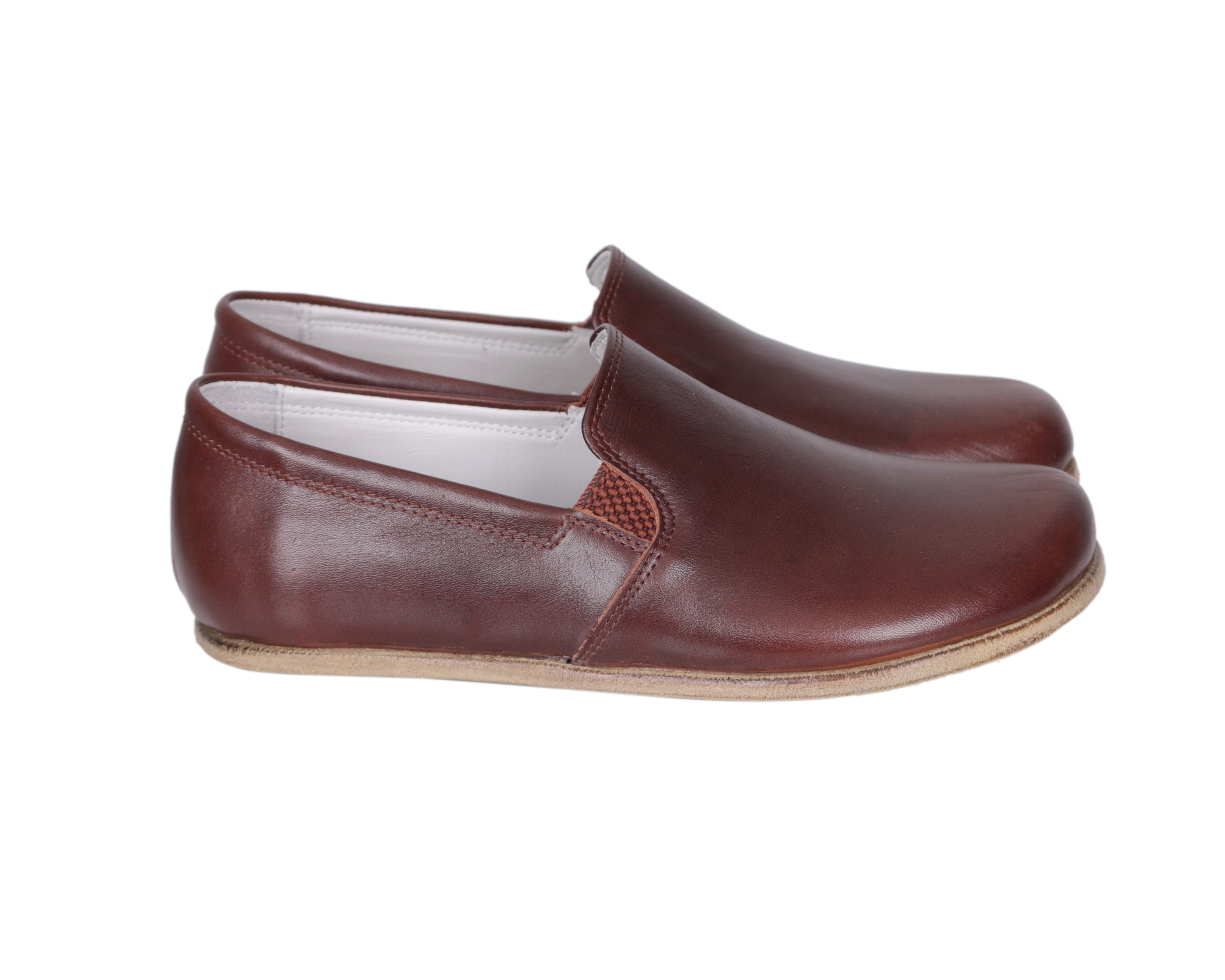 Dark Brown Slip-On Wide Barefoot Smooth Leather Handmade Classic Shoes 
