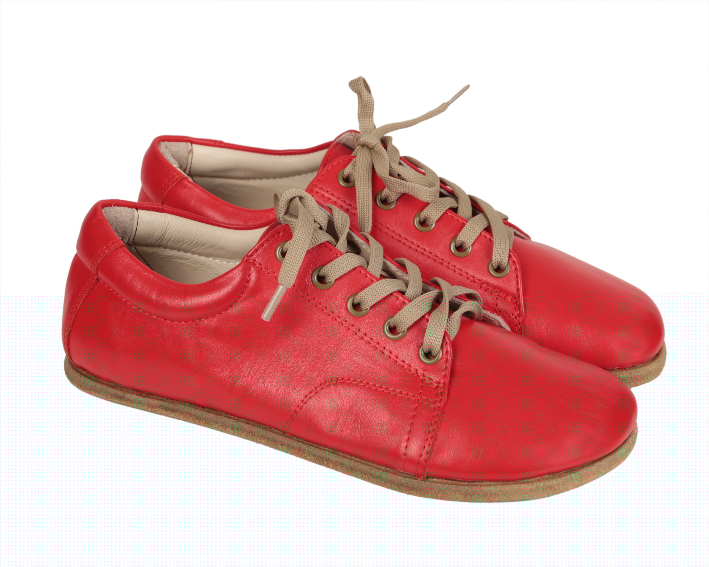 Red Sneaker Wide Barefoot Smooth Leather Handmade Shoes 