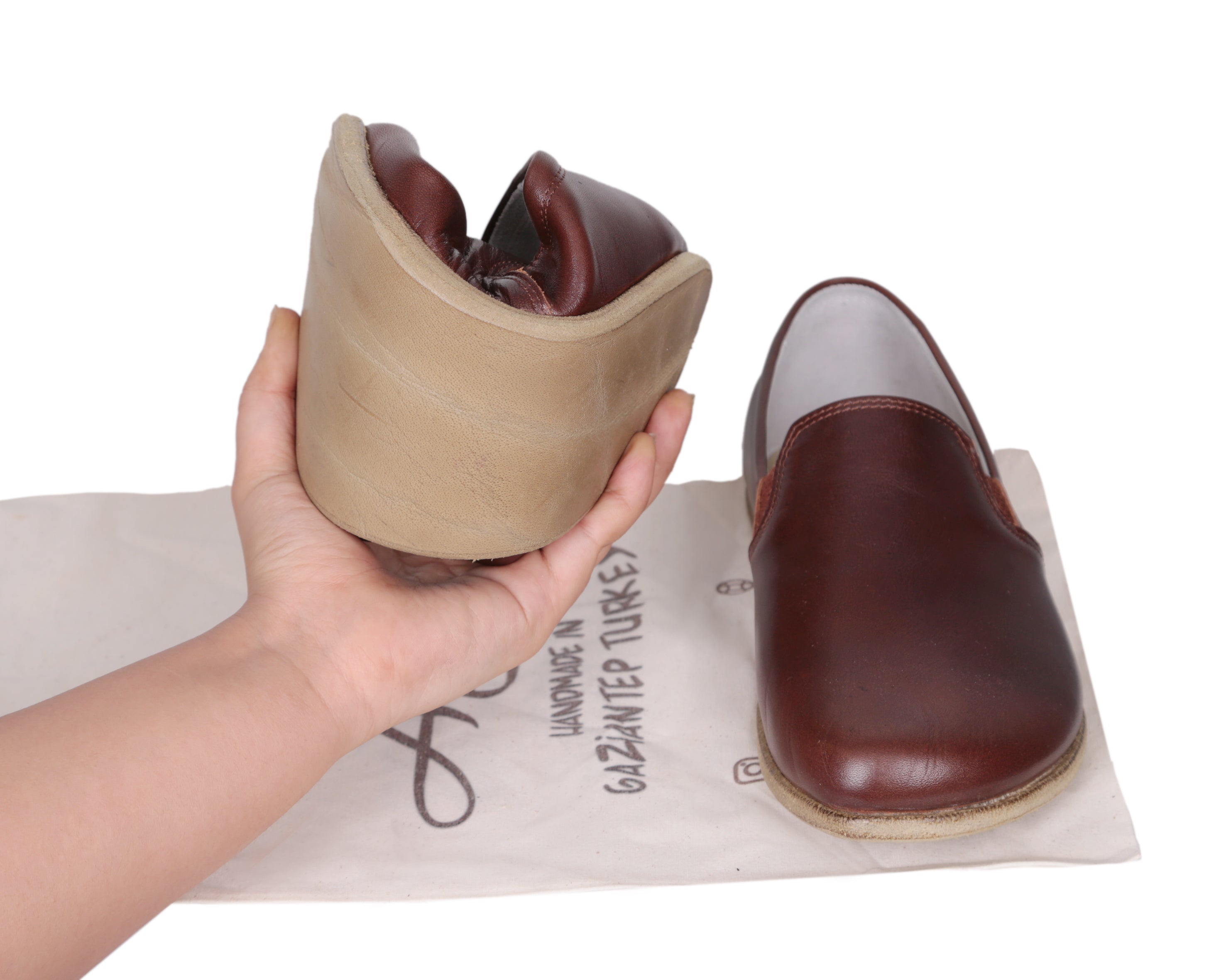 Dark Brown Slip-On Wide Barefoot Smooth Leather Handmade Classic Shoes 