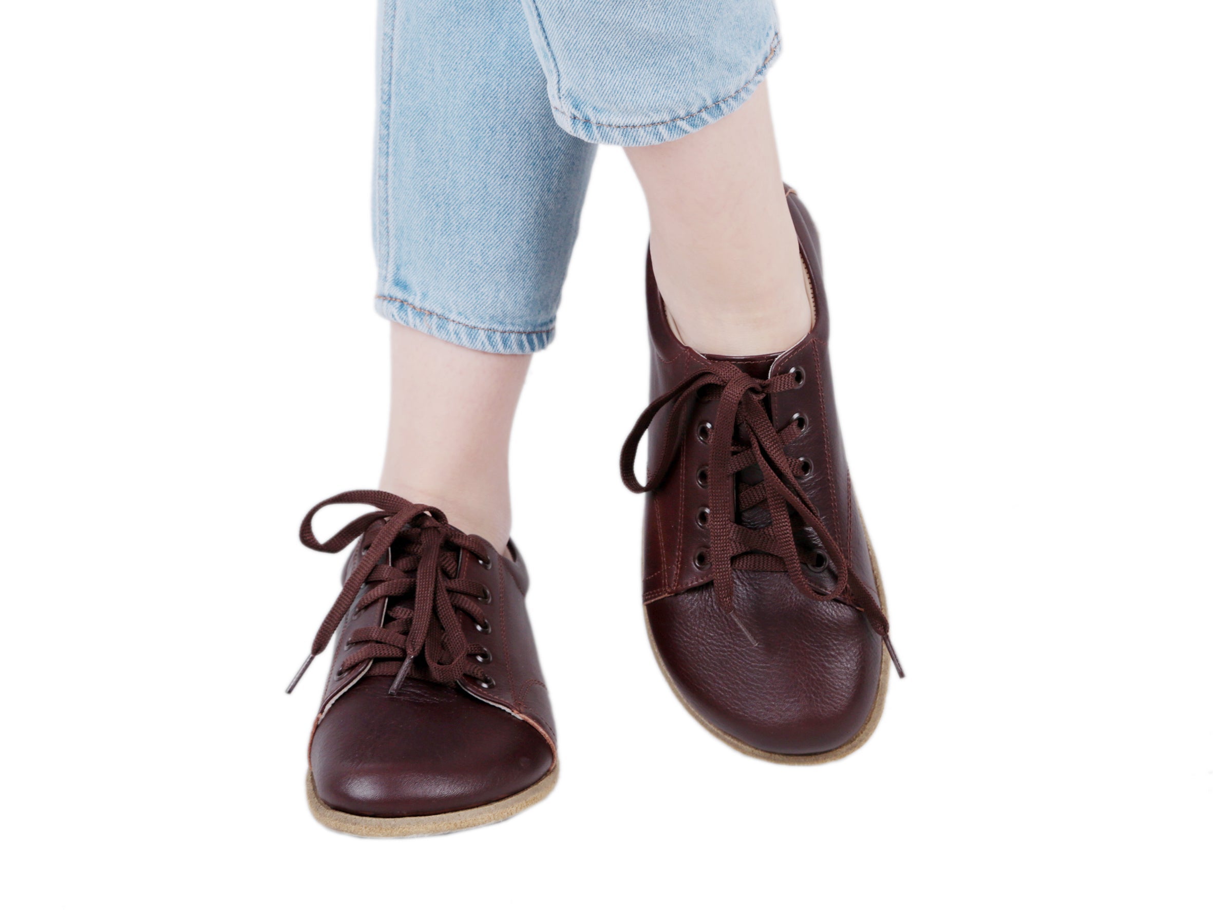 Dark Brown Sneaker Wide Barefoot Smooth Leather Handmade Shoes 